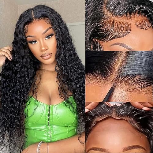 htsly Wear and Go Glueless Wig Water Wave 5x5 Glueless Wigs Human Hair Pre Plucked Pre Cut 180% Density HD Lace Closure Wigs Human Hair Lace Front Wigs Human Hair Natural Color 26 inch