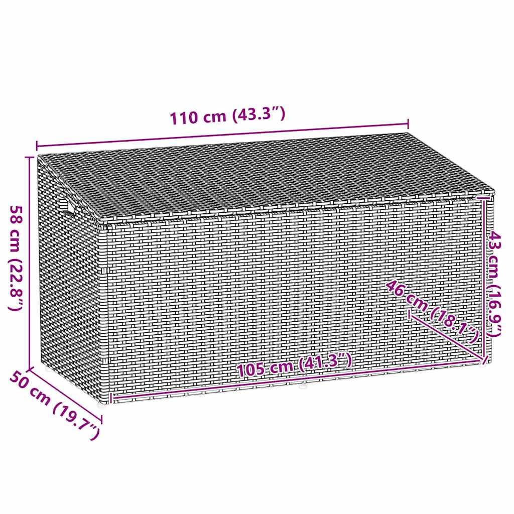 Garten-Auflagenbox Hellgrau 110x50x58 cm Poly Rattan mit wasserfestem Innenbeutel, pulverbeschichtetem Stahlgestell, UV-beständig, für Terrasse, Balkon, Pool und Gartenlagerung