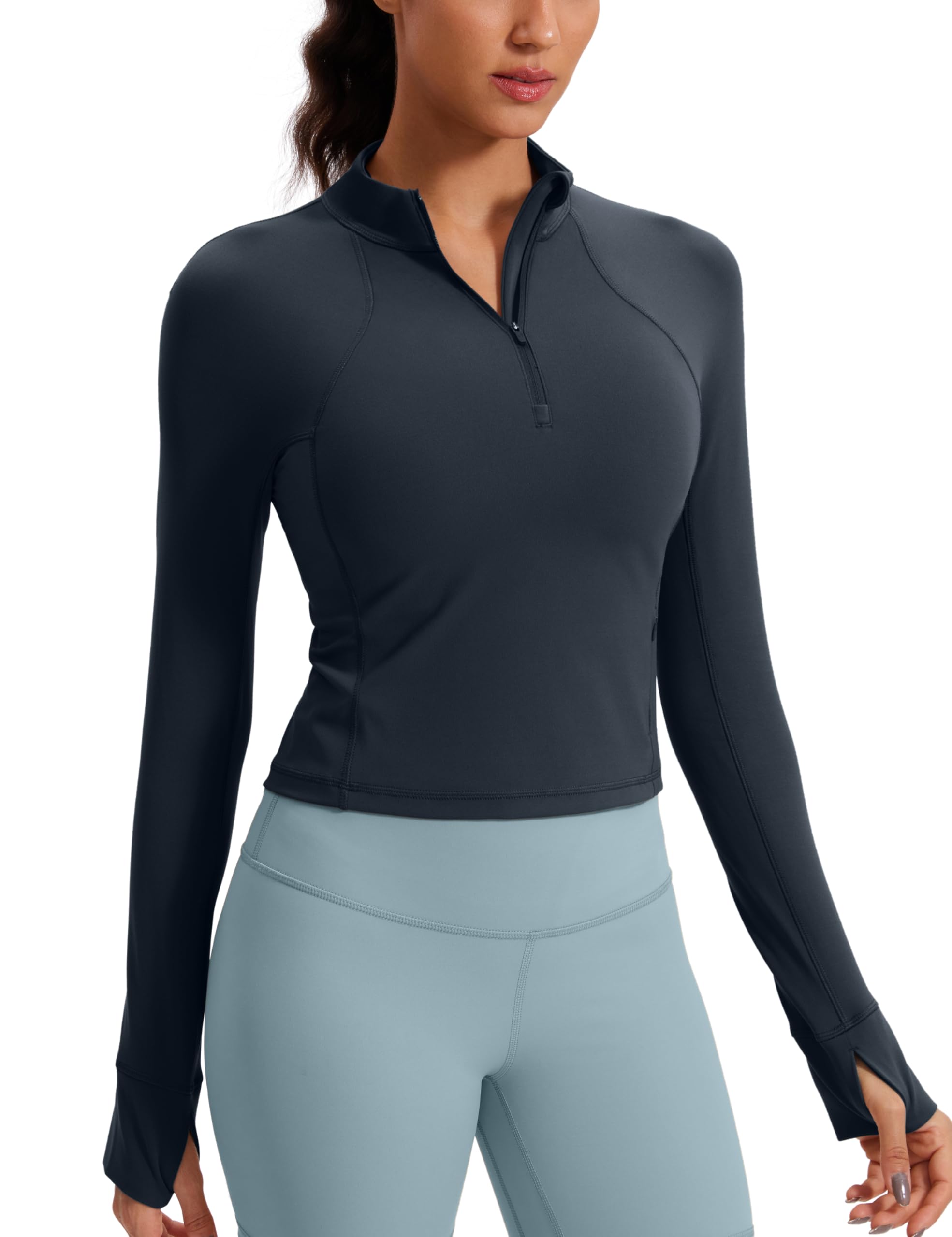 CRZ YOGA Butterluxe Half Zip Long Sleeve Shirts for Women - Workout Athletic Yoga Tops Crop Collared Quarter
