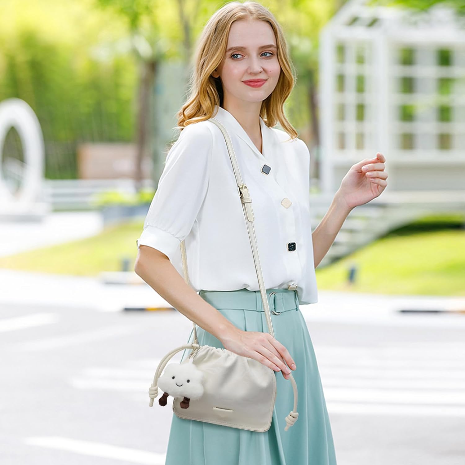 NICOLE & DORIS Small Handbags Women Cute Crossbody Bag Mini Shoulder Bag PU Leather Satchel Bag with Pendant