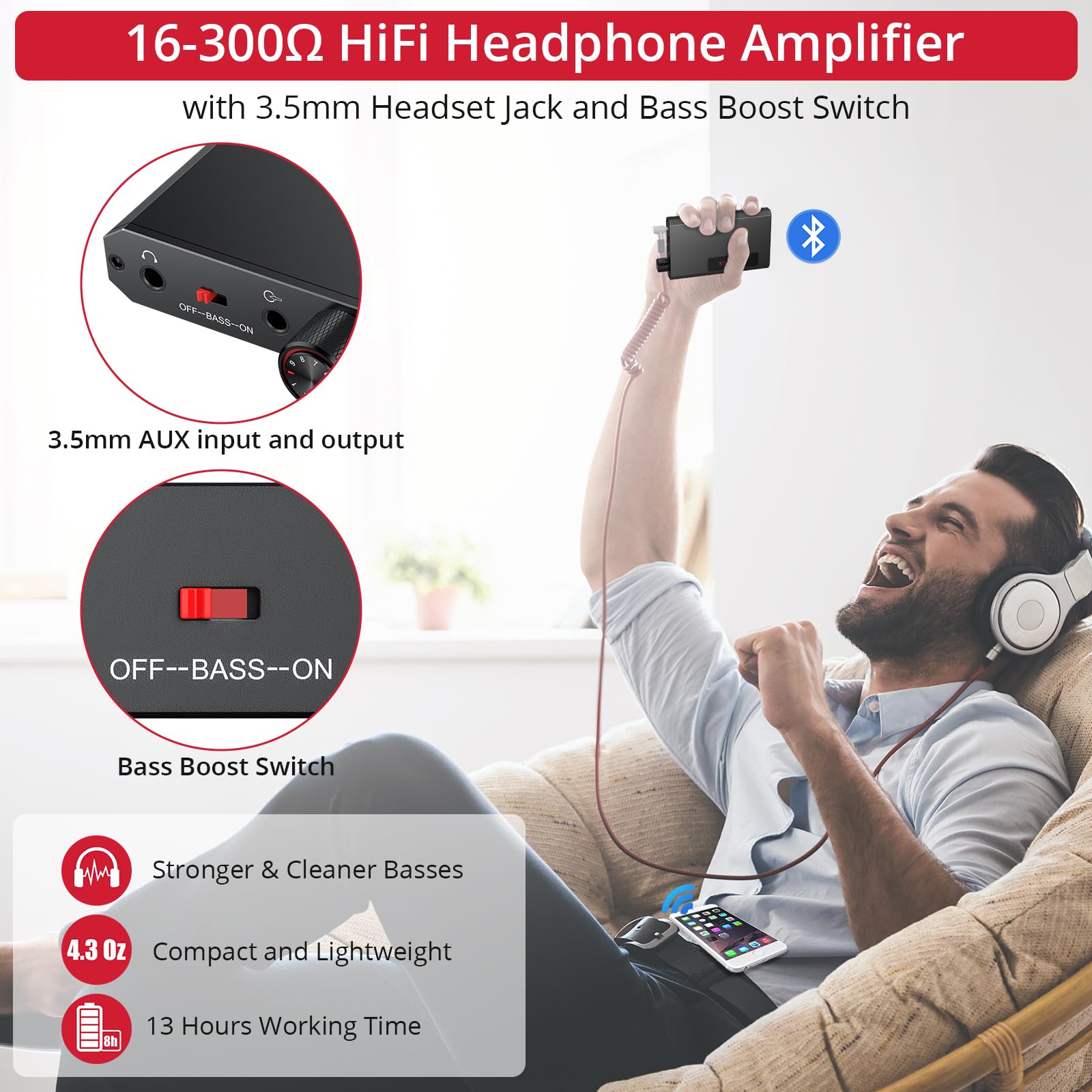 MYPIN HiFi Draagbare Hoofdtelefoon Versterker 16-300 3.5mm Stereo Audio Output met Lithium Batterij en Componenten voor MP3/MP4/Phones/Digital Players/Computers
