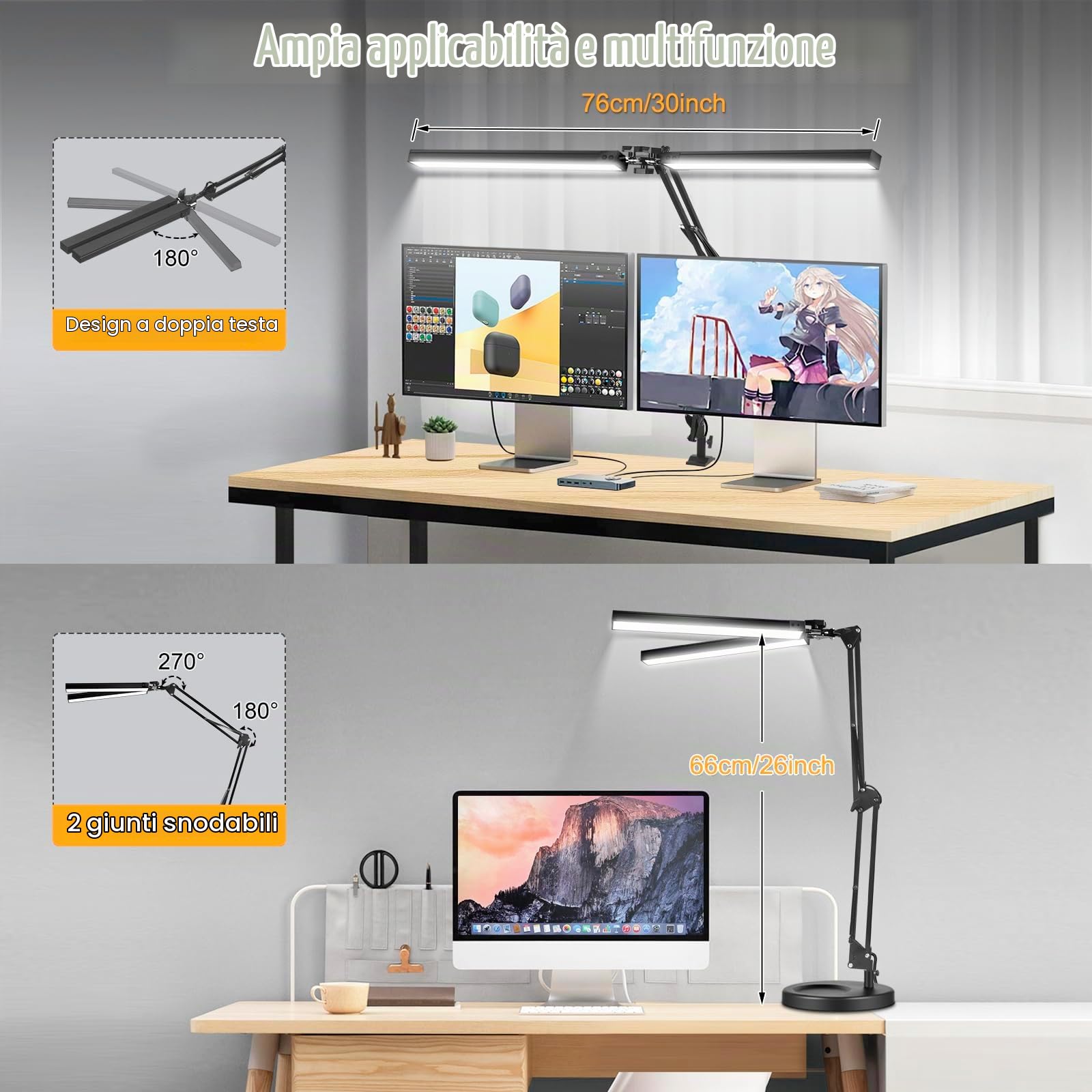 NOEVSBIG Lampada da tavolo, 2 in 1 protezione per occhi lampada, 3 modalità di colore e regolazione continua, regolabile Lampada Scrivania con funzione di memoria