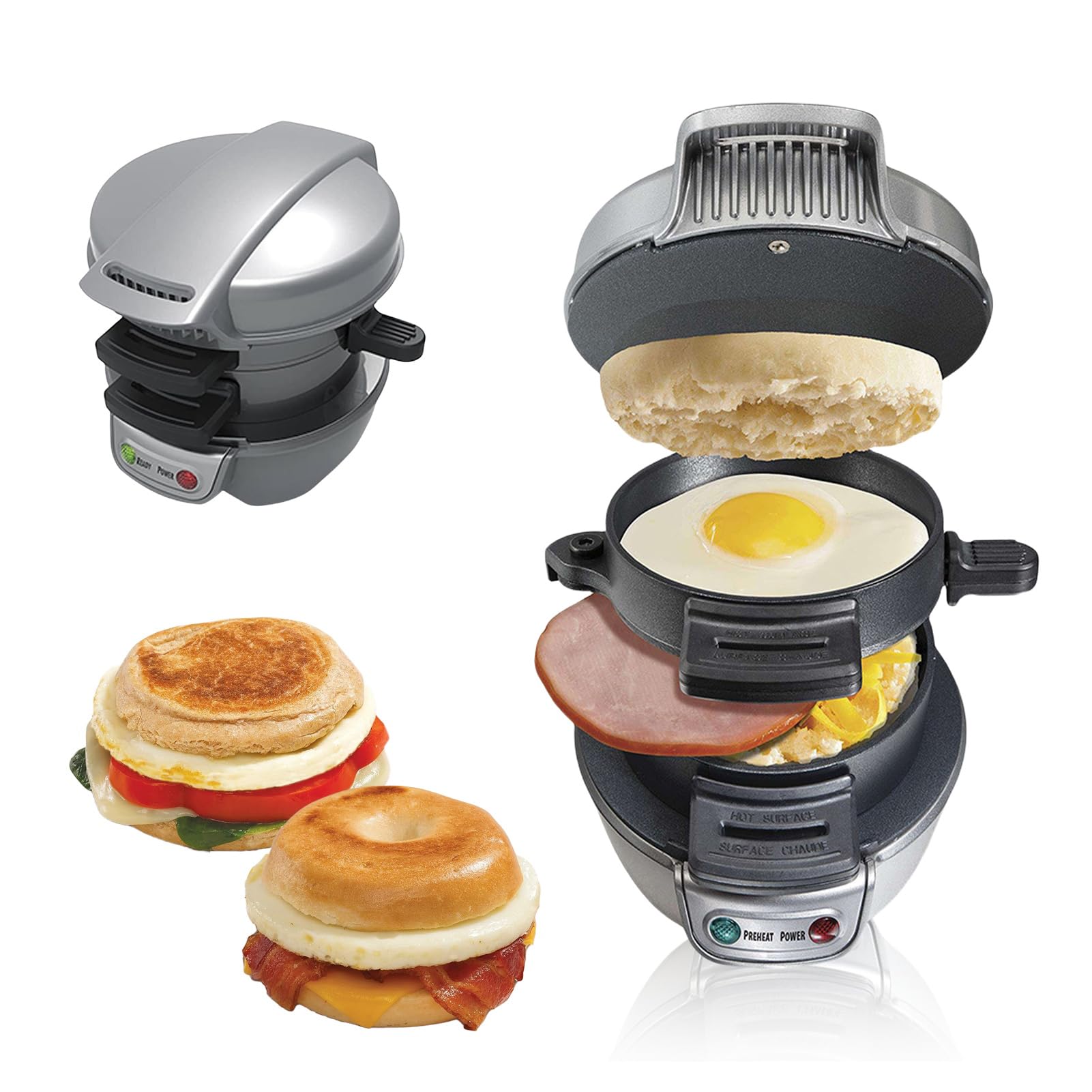 Sandwich Toaster Burger Maker, Effiziente Antihaft Heizplatten, Mit Digitalem Countdown-Timer, Spülmaschinenfest, Perfekt Für Hamburger, Snacks Und Ein Schnelles DIY Frühstück (Grau)