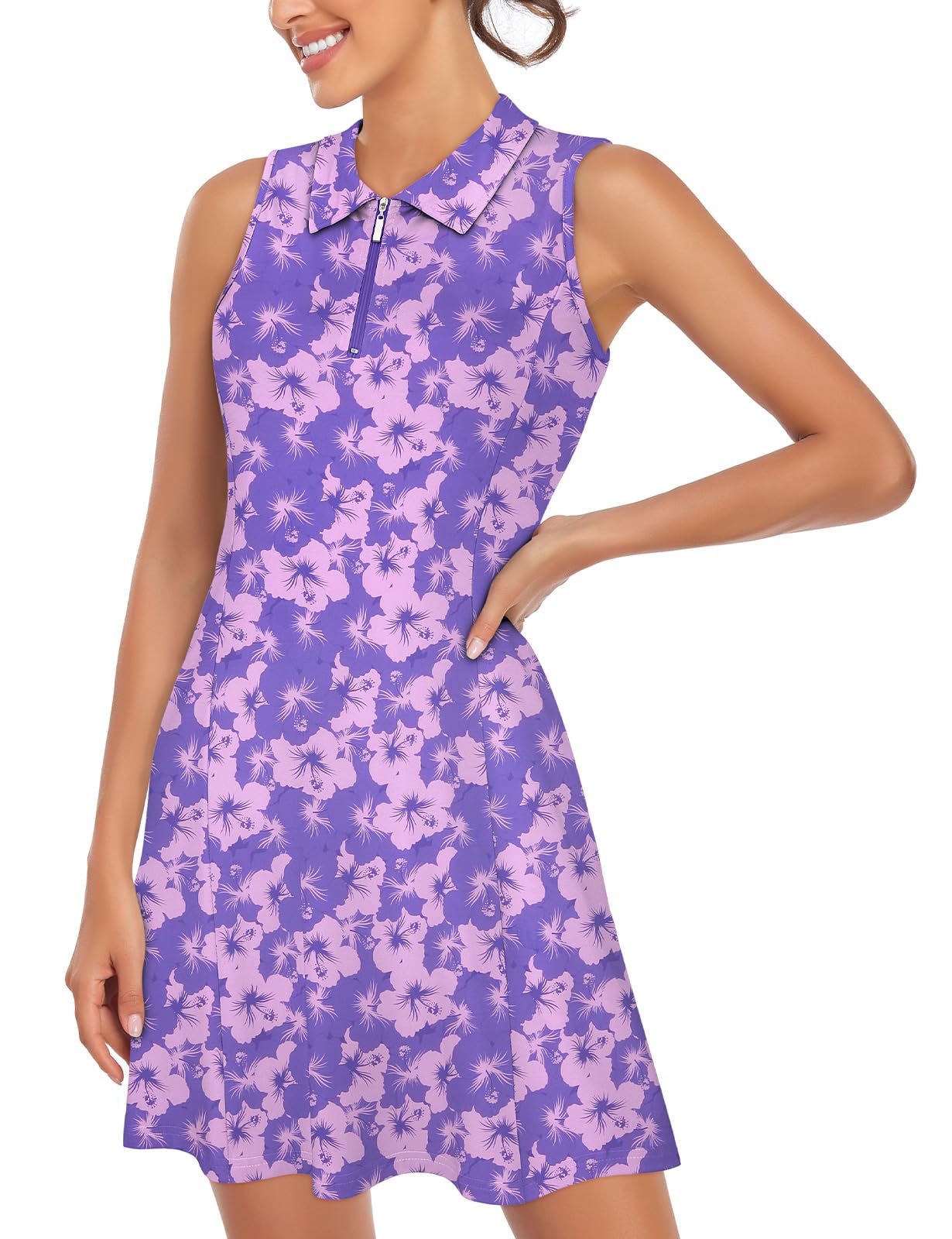 Womens Polo Tennis Golf Dresses with Shorts Sleeveless Zip Up Athletic Dress