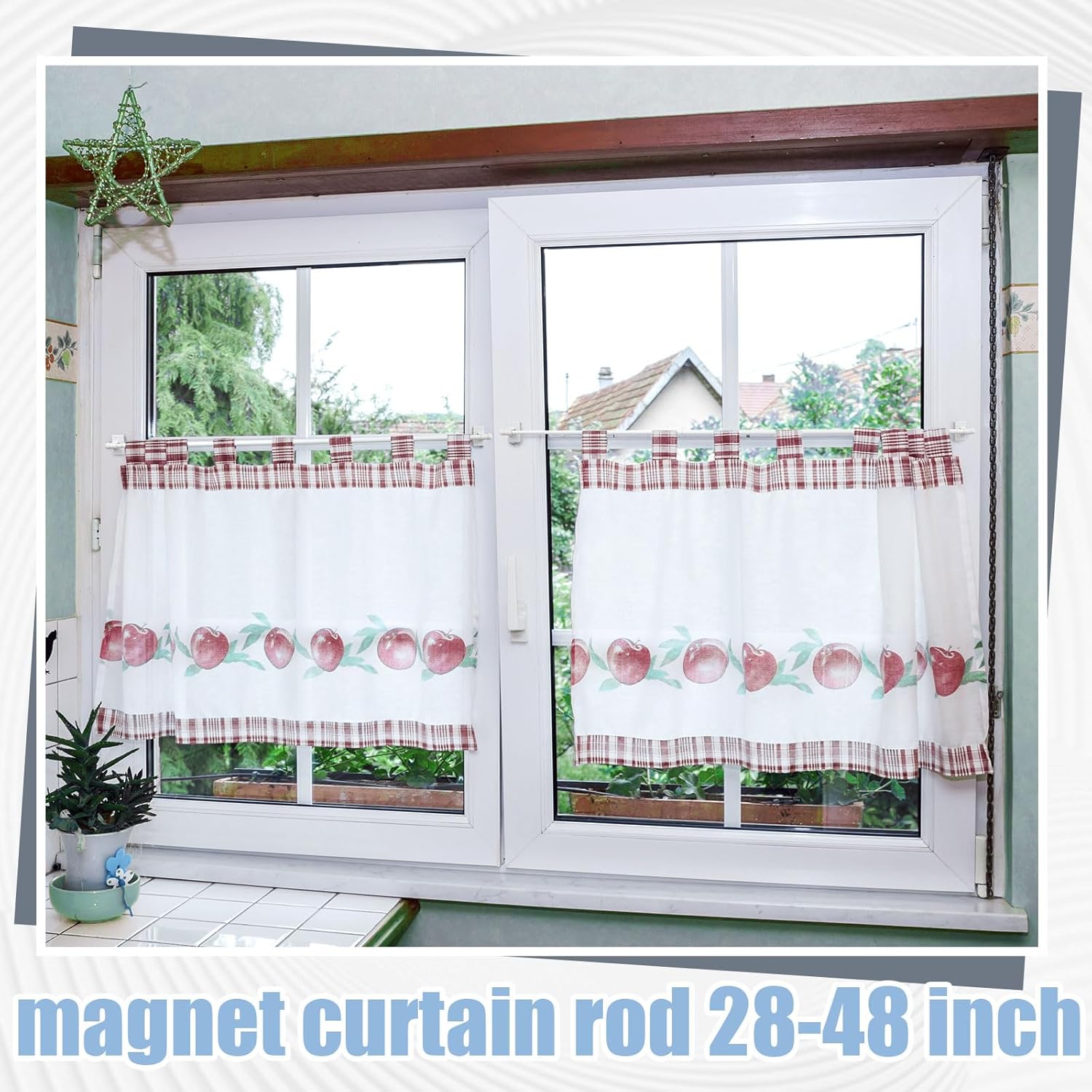 2 Pcs Magnetic Curtain Rods for Metal Door 28 to 48 Inch, 1/2" Multi-use Adjustable Appliance Magnetic Rod for Window Frames, Cabinets, Refrigerators, Dishwashers(White,Style 1)