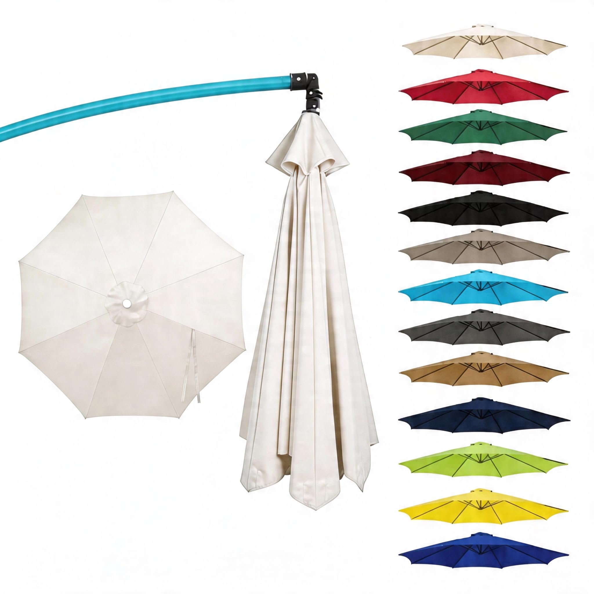 Photo 1 of 11FT Cantilever Patio Umbrella Replacement Canopy, 8 Ribs 64"-66", Upgraded 600D 220GSM Heavy-Duty Fabric, Waterproof & UV Resistant (Canopy Only) (Cream)
