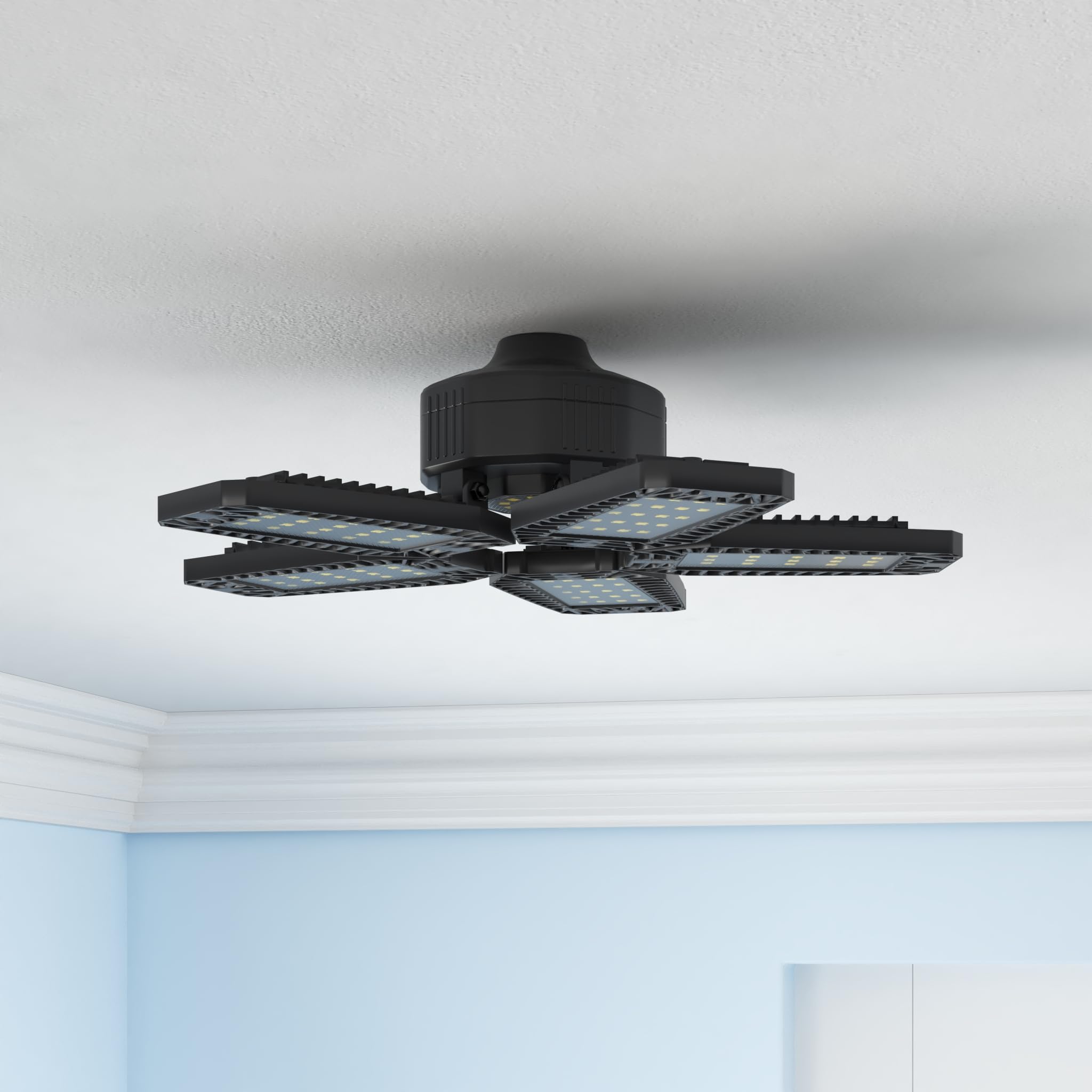 Lot de 2 plafonniers de garage à DEL – 160 W 16 000 lm 6500 K, 5 + 1 panneaux déformables, base E26/E27, lot de 2 plafonniers de garage noirs