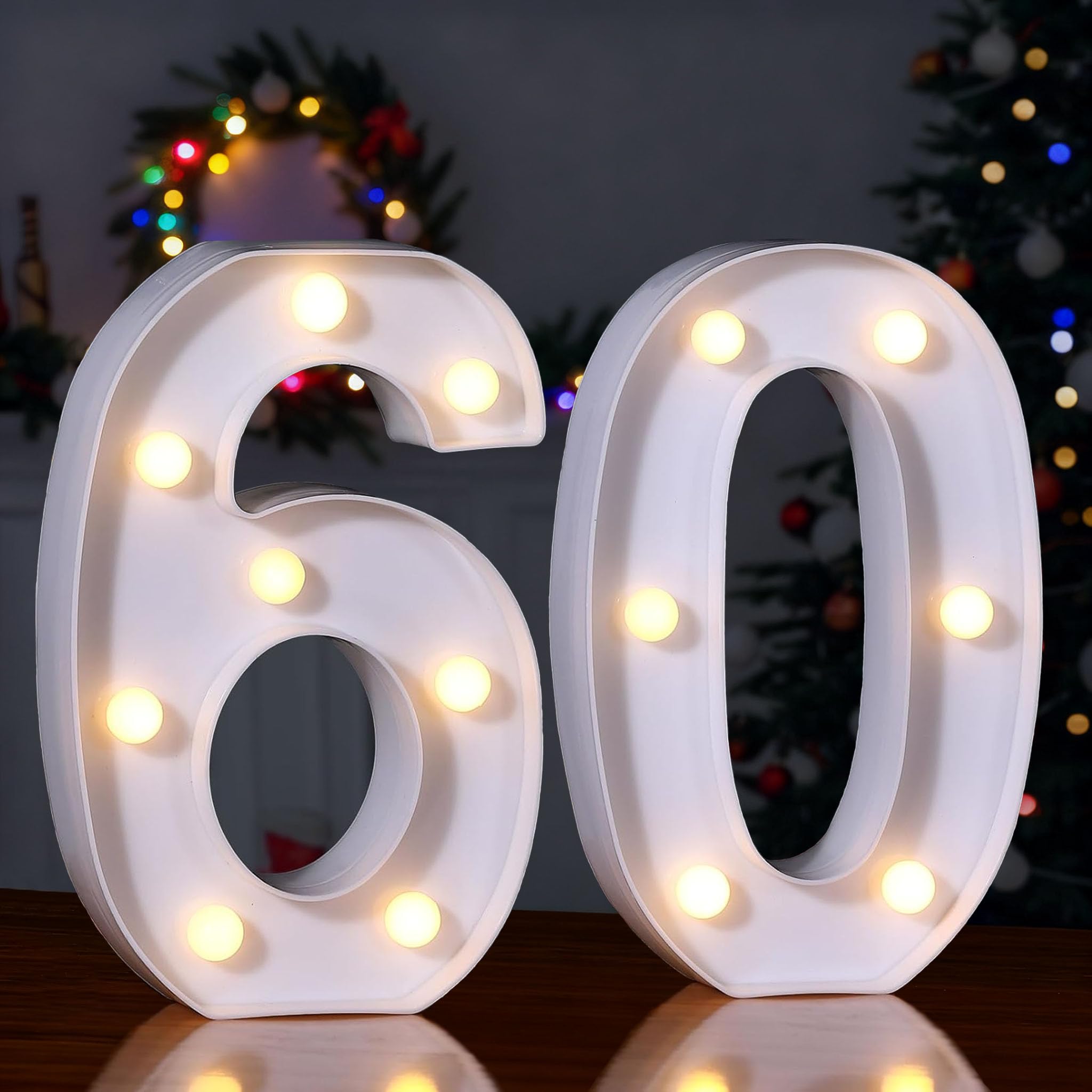Foaky LED Light up Numbers Sign Marquee Numbers Sign for Night Light Table Decorations for Birthday Party (Number-60)