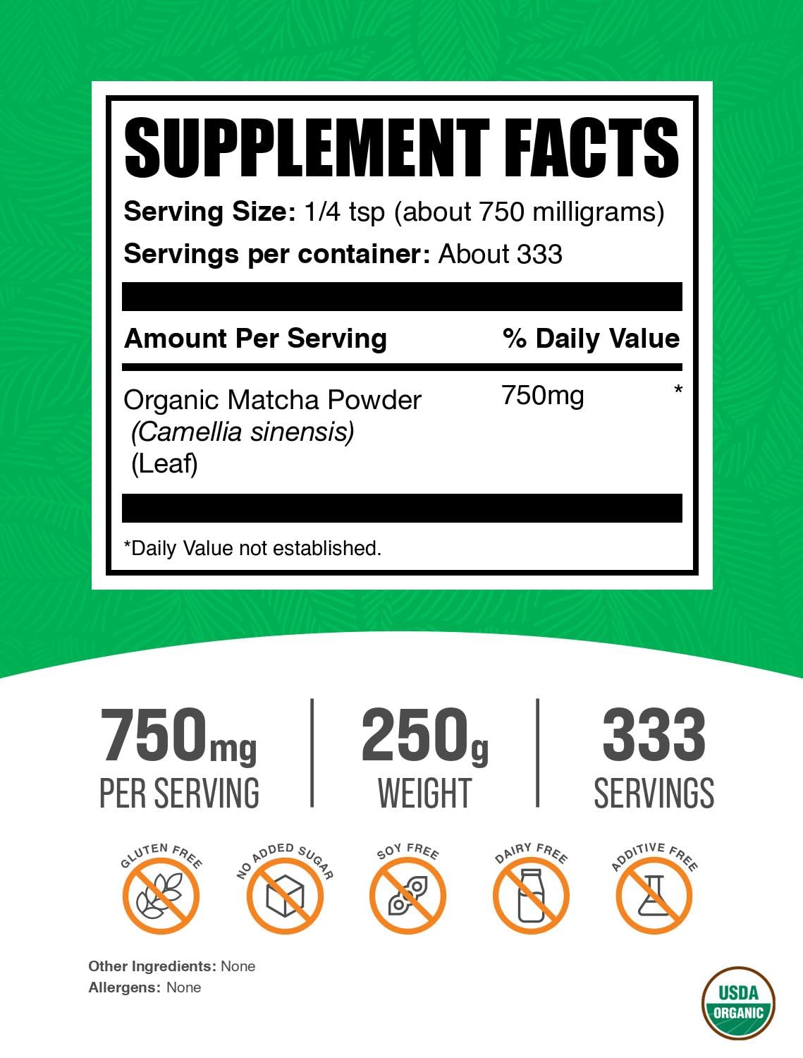 BulkSupplements com Organic Matcha Powder - Matcha Powder for Latte Culinary Grade Matcha - Organic Gluten Free 750mg — view 2