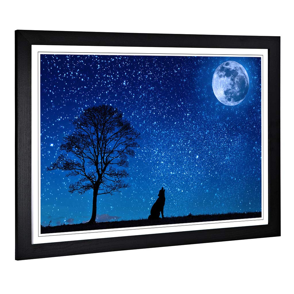 Big Box Art Framed Print of Wolf Howling at The Moon Design | Wall Art Picture | Home Decor for Kitchen, Living, Dining Room, Bedroom, Hallway, Office, Black, A2 / 24.5x18 Inch / 62x45cm