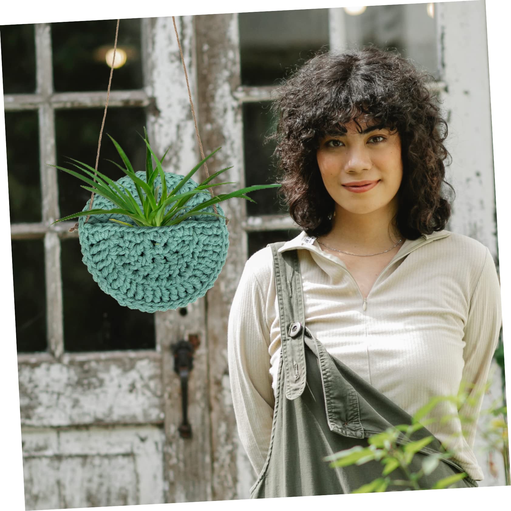 TOYANDONA 3 Pezzi Cesto decorativo in stile nordico parete estetico appendiabiti per piante macramè sospeso gancio all'uncinetto appendini per fiori per esterno cotone Verde chiaro