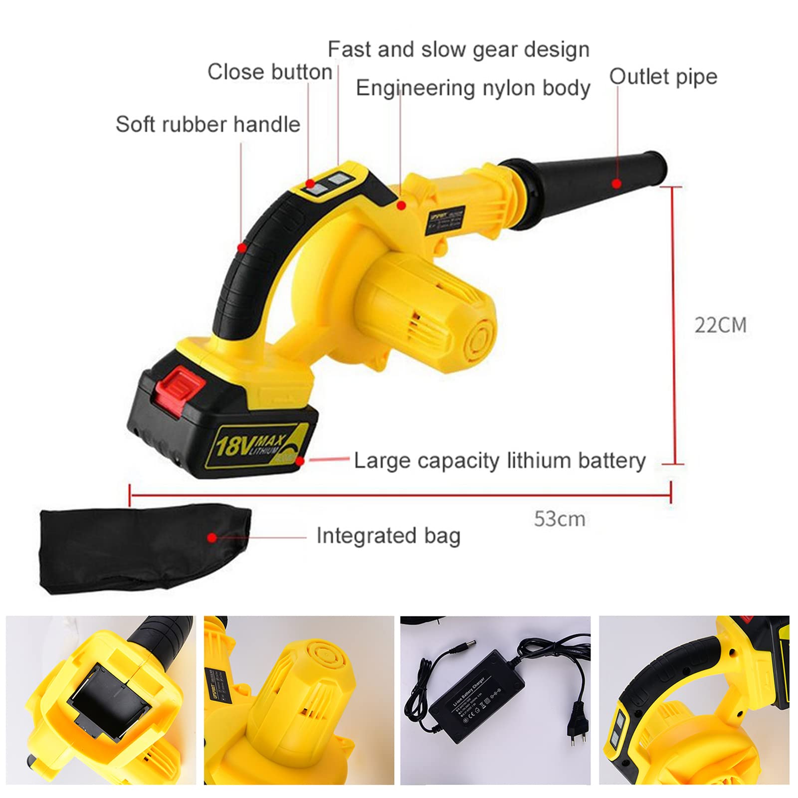 Soffiatore A Batteria, 2-In-1 Soffiatori E Aspirapolvere, Soffiatore Per Foglie Elettrico Con Batteria E Caricabatterie, Soffiatore/Aspiratore Cordless Per Rimuovere Polvere Piccola Spazzatura