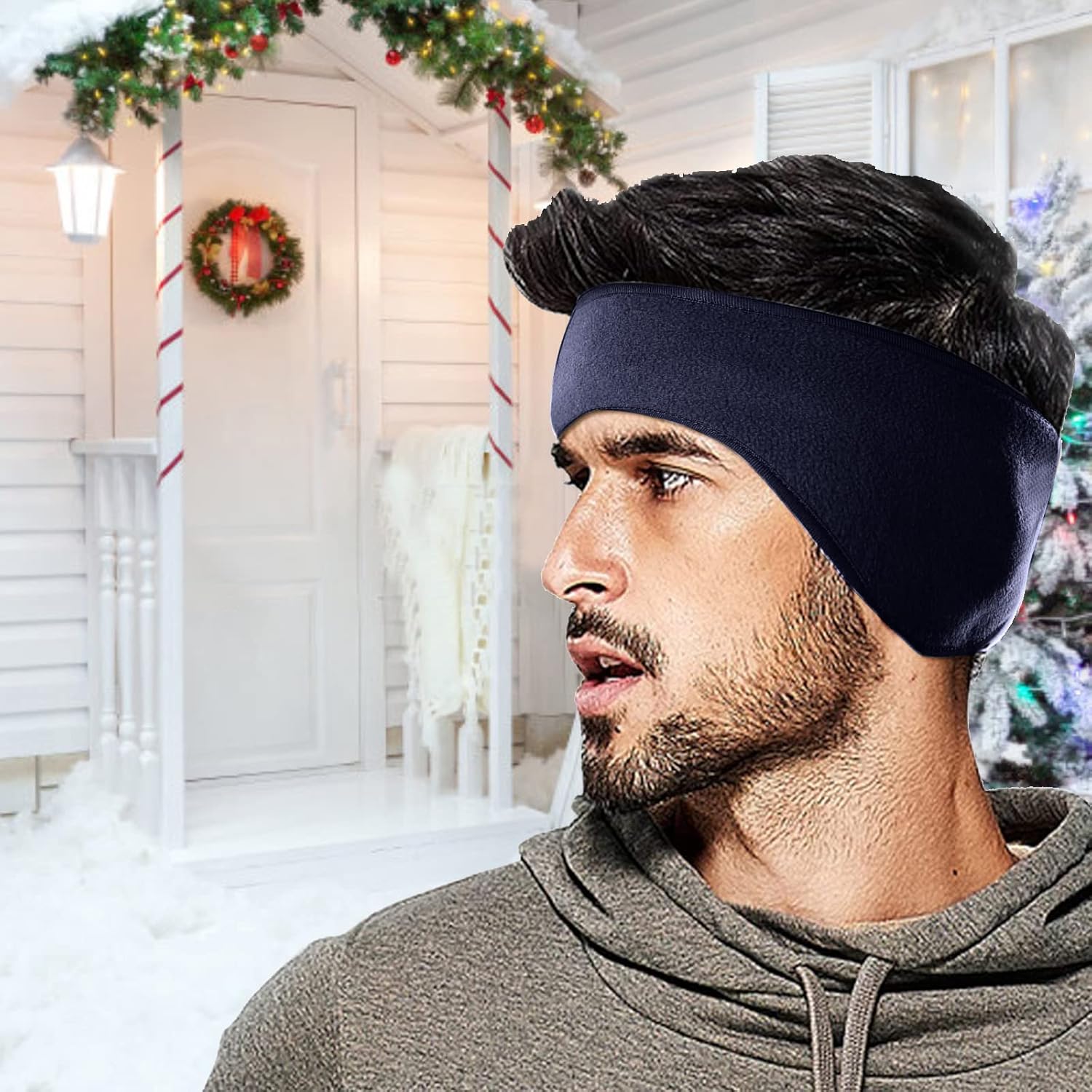 Ski Winter Hat Scarf Gloves Set for Men, Knit Beanie Hat Neck Warmer Scarf Touch Screen Gloves and Ear Warmer - Image 5