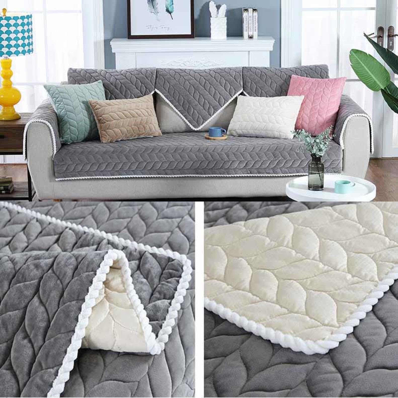 sofabezug ecksofa I Form sofaschoner rutschfest Hund Katze sofaüberwurf Decke ecksofa wasserdicht sofahusse gelten3/2/4/1sitzer,gray-110x240cm