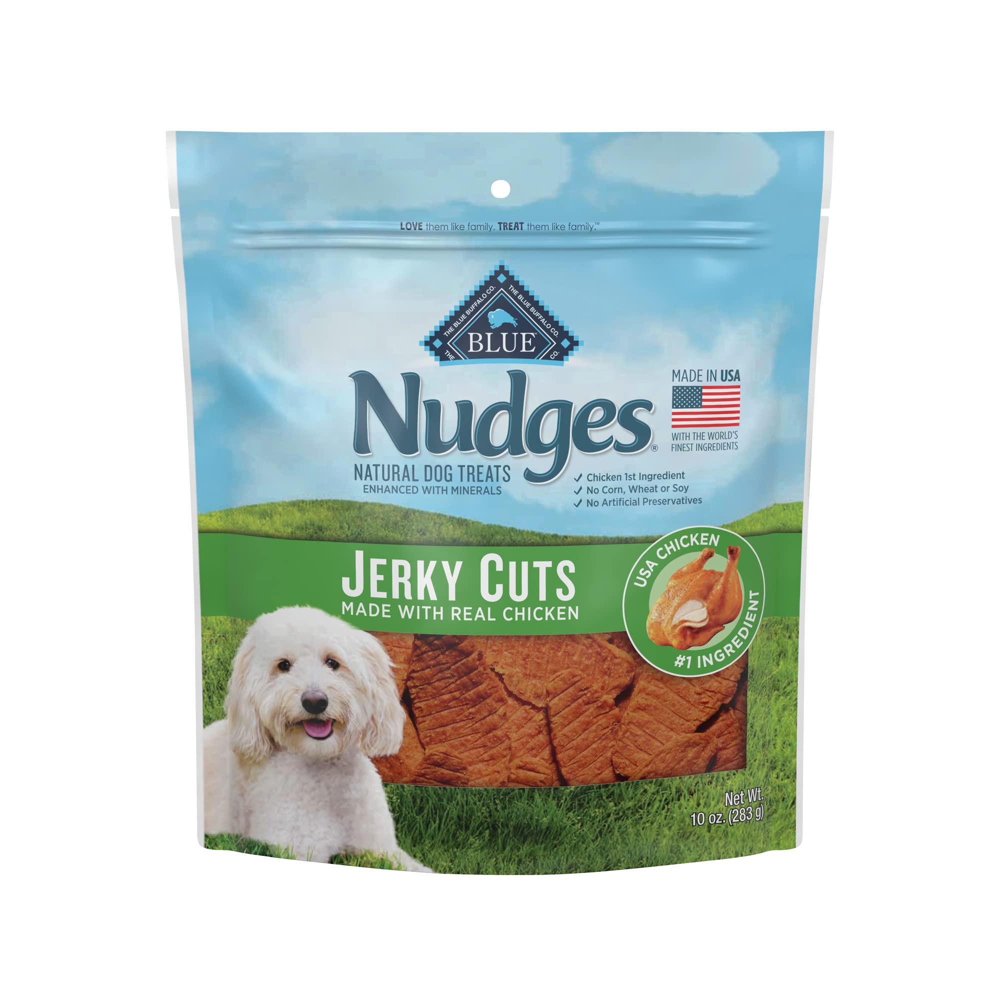 Blue BuffaloNudges Jerky Cuts Dog Treats, Made in the USA with Natural Ingredients, Chicken, 10-oz Bag