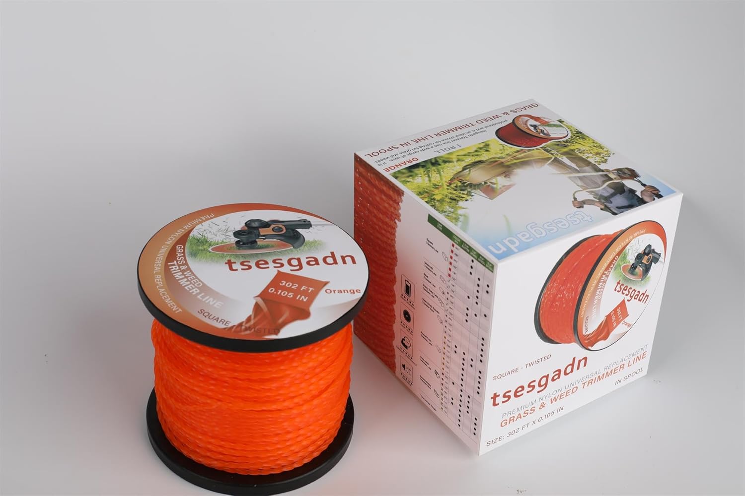 String Trimmer Line Spiral Orange Weed Eater String Premium Nylon Universal 0.105" 302Foot