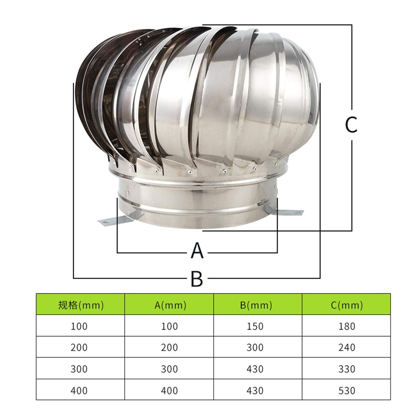 Sombrerete Giratorio para Chimenea, de Acero Inoxidable, con Sistema Anti-Tiro descendente, para chimeneas y conductos de Escape, con Cubierta para Lluvia y Nieve, 200 mm