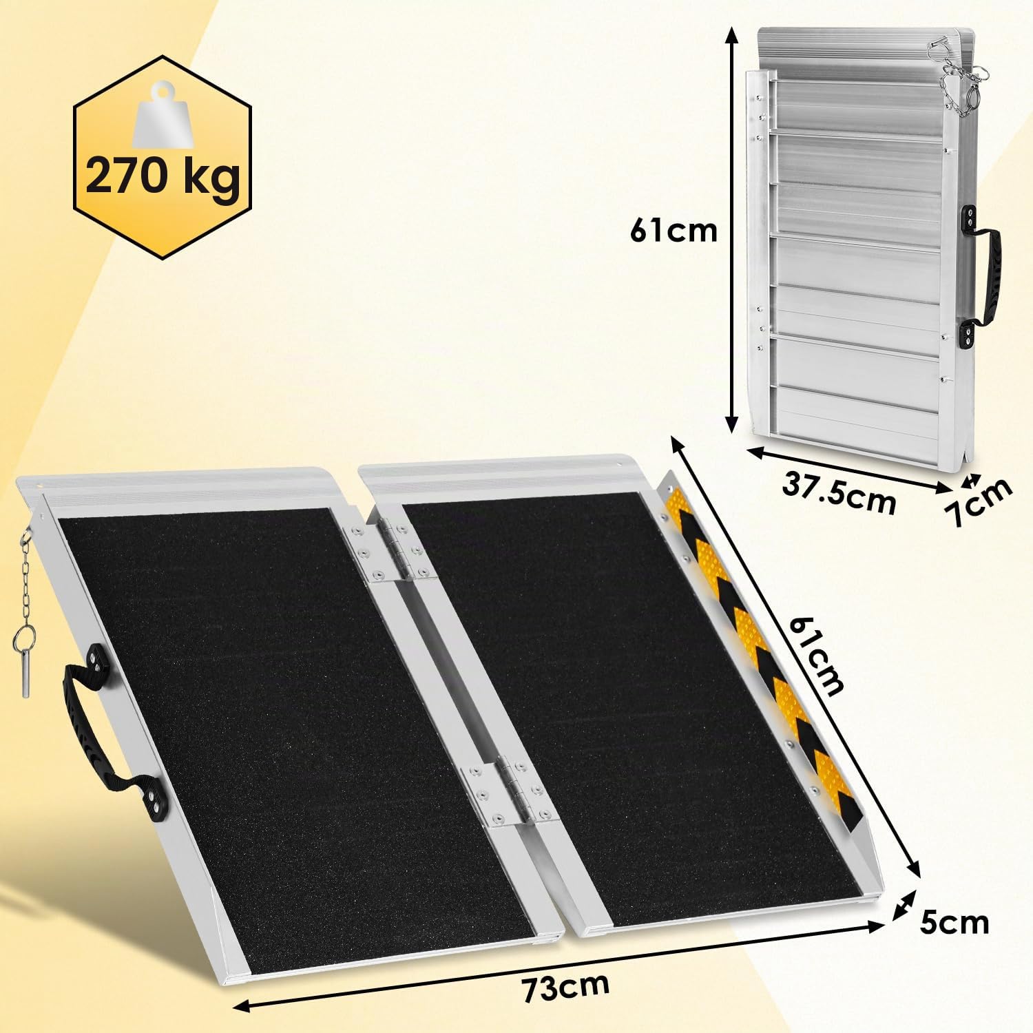 Rampa portátil para silla de ruedas de 61 cm, rampa para silla de ruedas, de aluminio, antideslizante, carril de acceso móvil, soporta hasta 270 kg, rampa plegable para escaleras, escalones,