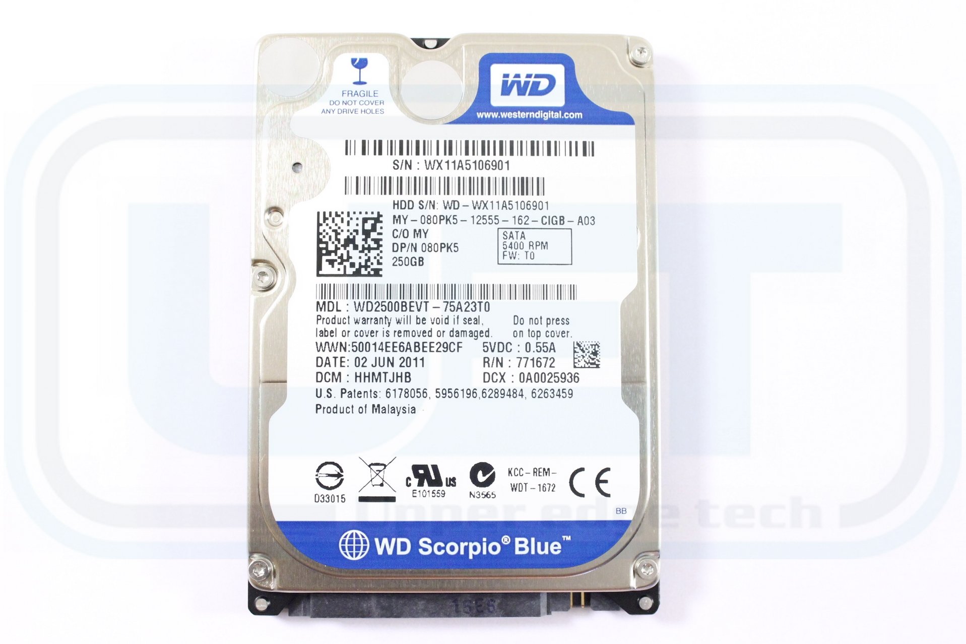 Dell 80PK5 WD2500BEVT 2.5インチ SATA 250GB 5400 ウェスタン デジタル ノートパソコン ハードドライ