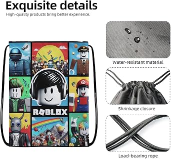 EZB RobIox Drawstring Bag | 36x30cm Midi Sized Backpack | Multi-Use: Sports Kits, PE Kits, Pump, Gym, Lunch, Holiday, Beach | Fun Unique Design | Ro-blox Pop Art Bag