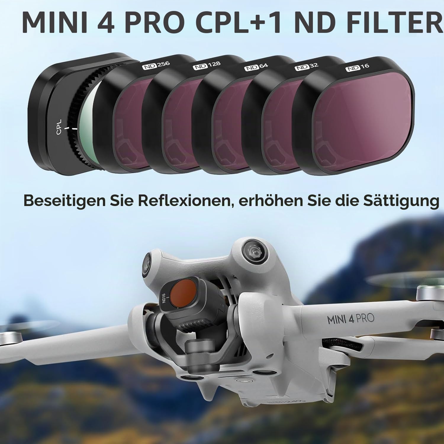 FPVtosky Zweilagig Wasserdicht Koffer für DJI Mini 4 Pro | ND Filter Set | Landepad | Lanyard | RC-2 Sonnenblende | RC-2 Bildschirmschutz,für DJI Mini 4 Zubehör (7 in 1 Kit)