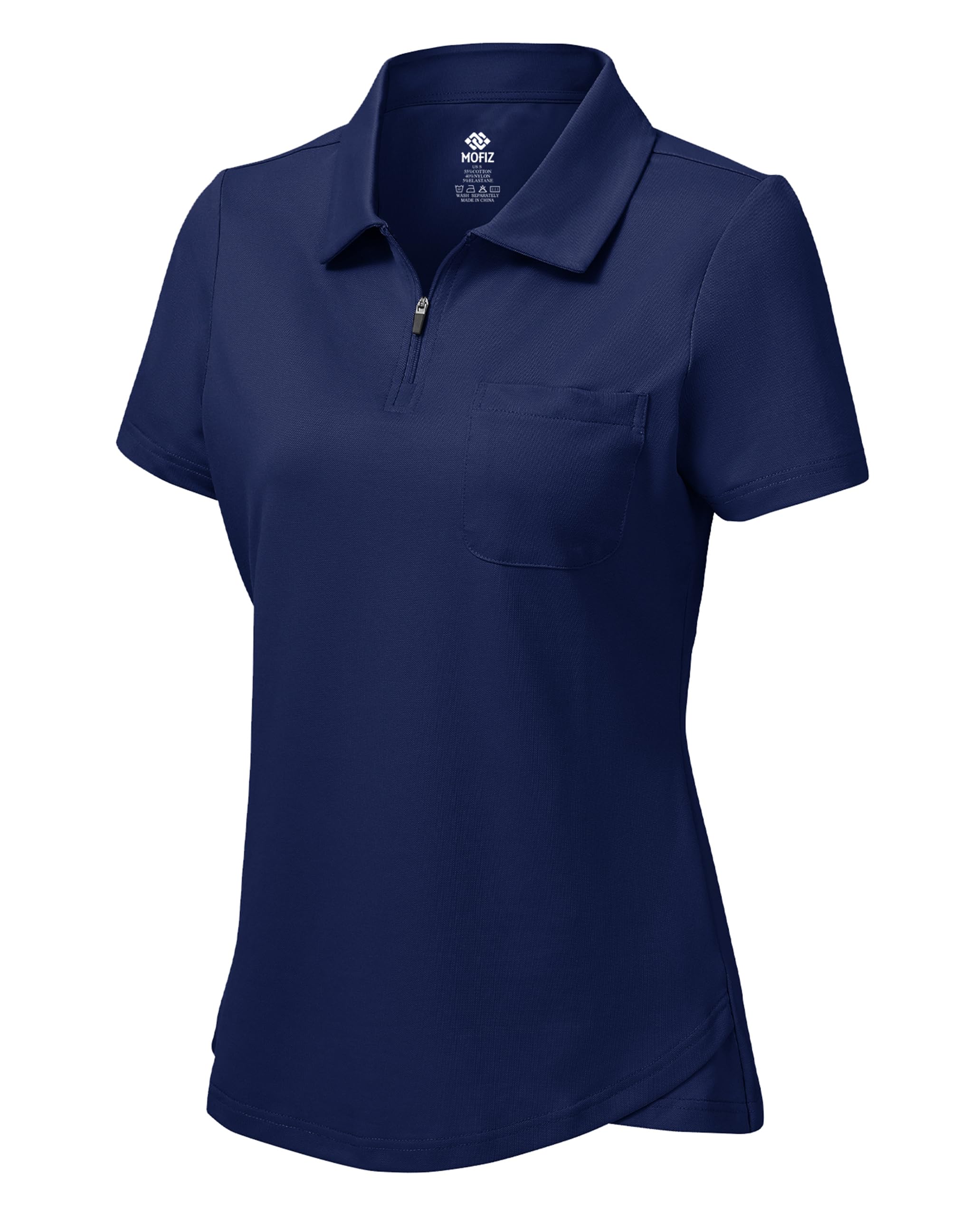 MoFiz Womens Zip up Golf Polo Shirt Short Sleeve Workout Golf Top Moisture Wicking Lightweight Tennis Shirts