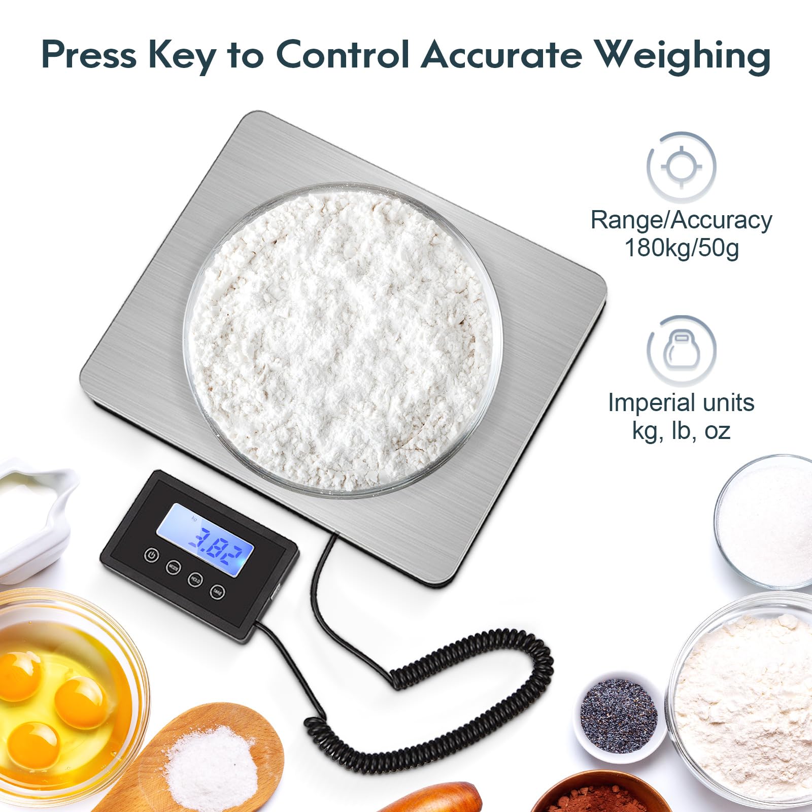 Balance Numérique 180kg Plateforme de Pesage avec KG/LB/OZ Affichage Externe