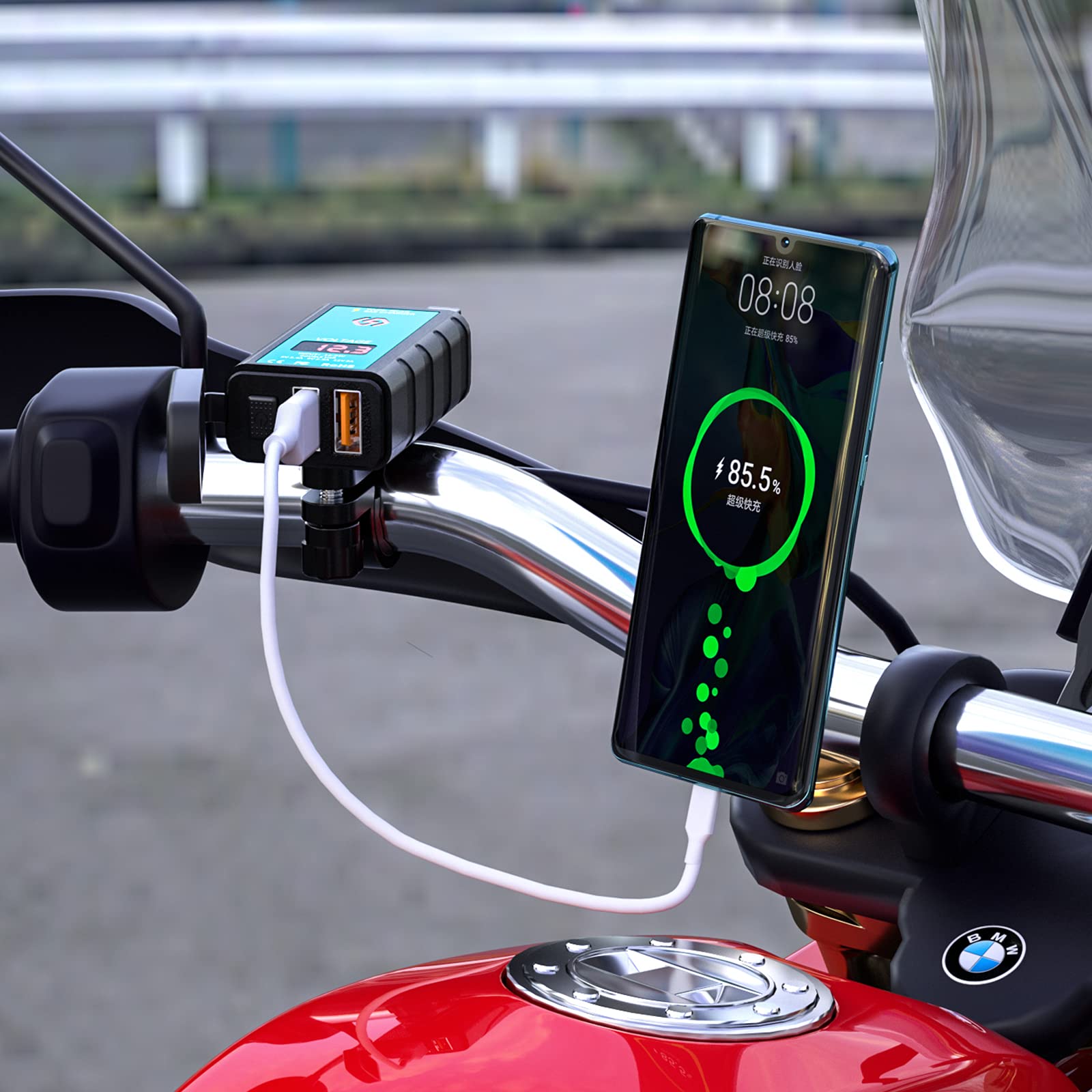 Kriogor Dual USB Prise Moto IP66 Étanche Charge Rapide 3.0 Avec Voltmètre - 12V/24V + Câble SAE