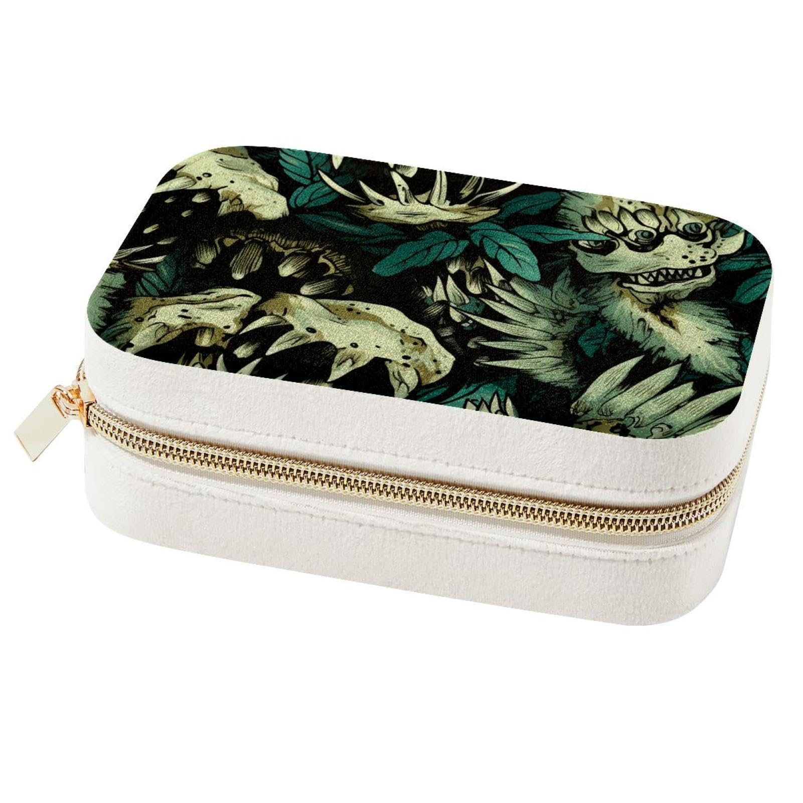 Boîte à bijoux tête de mort portable en cuir PU pour bagues et colliers de femme