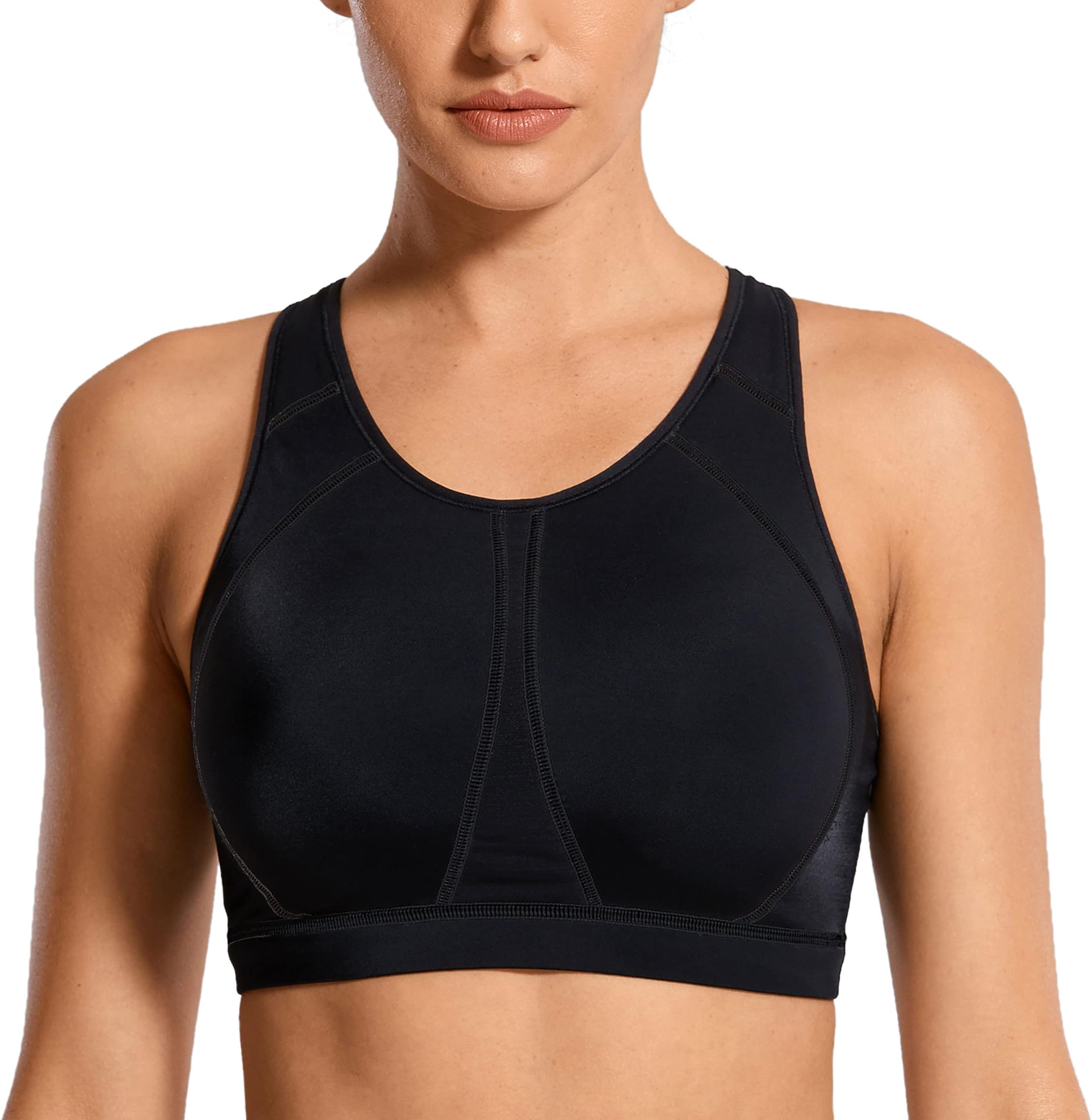 SYROKAN Women's Sports Bra for Large Breasts High Impact Full Coverage Padded Wireless Running Halter Neck Bra