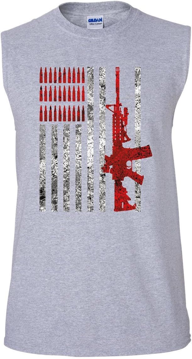 Tee Hunt Americal Flag Rifle Muscle Shirt 2nd Amendment Bullets Ammo Patriotic Sleeveless
