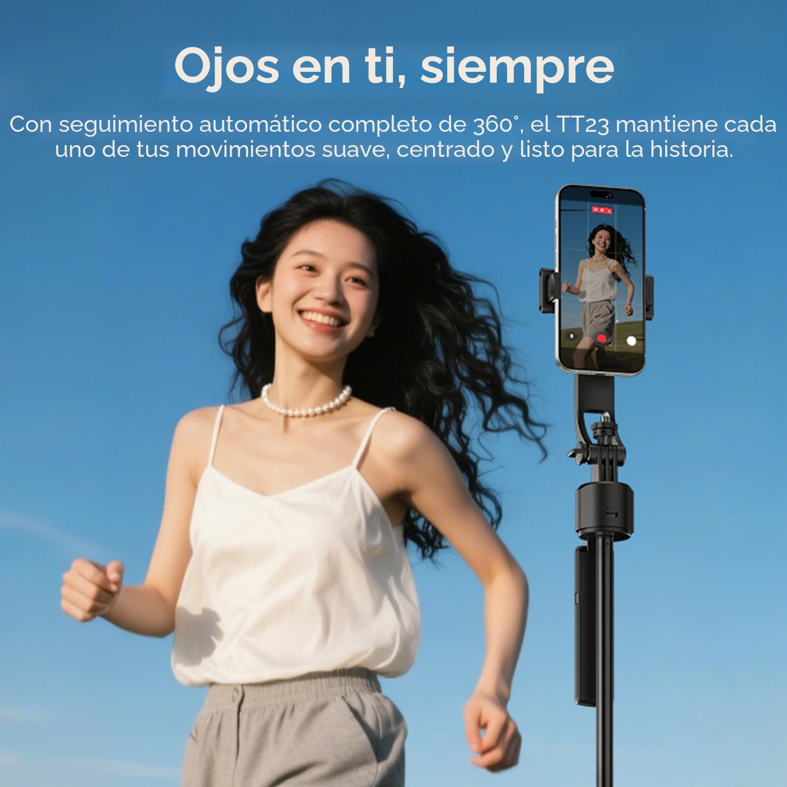 Ulanzi TT23 Trípode con Seguimiento Automático de Rostro para Móvil, 165 cm Palo Selfie con Rotación 360° con Mando a Distancia Bluetooth y Control por Gestos para iPhone/Cámara de Acción
