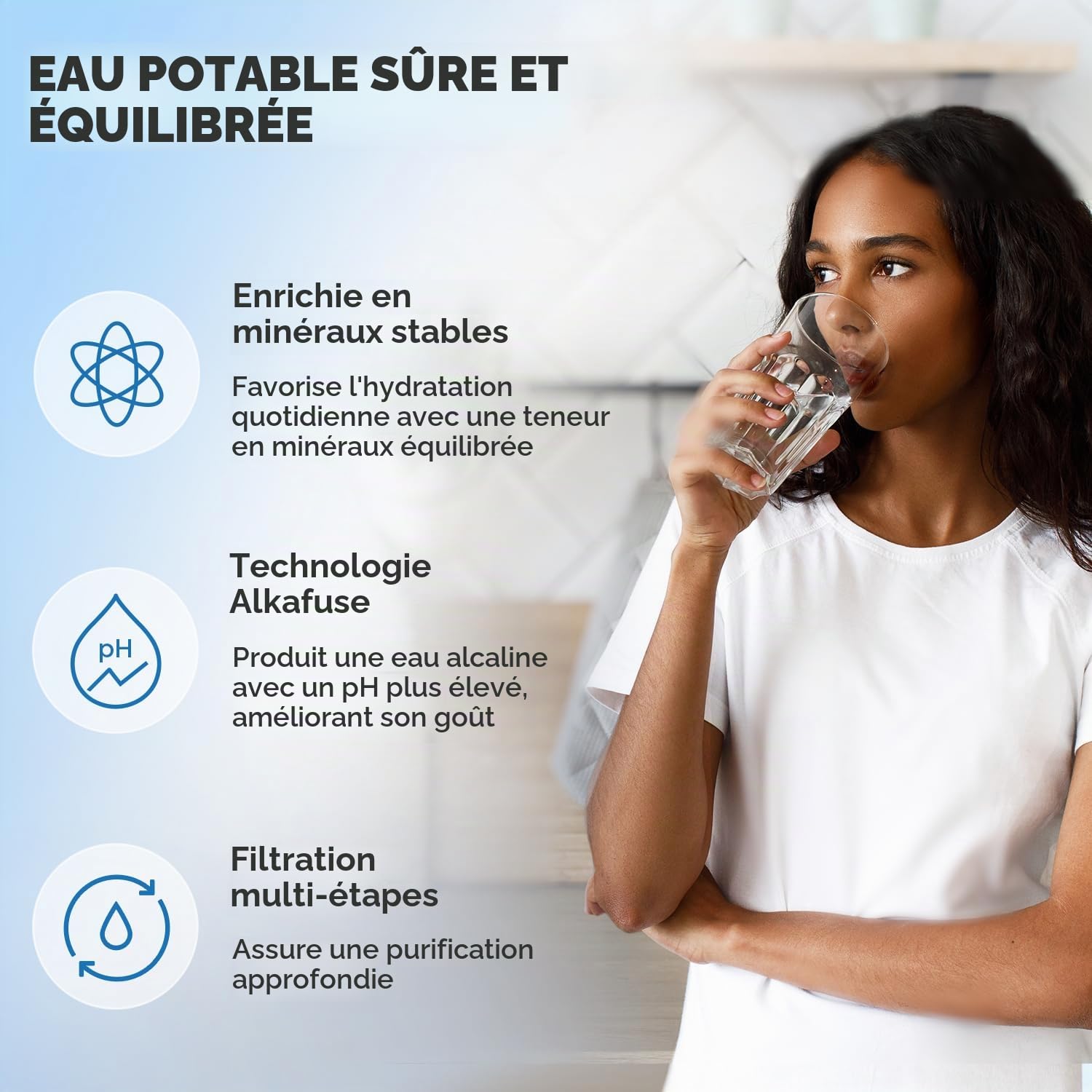 Ecosoft Filtre à osmose inverse – Set de recharges 5 étapes sans pompe avec alcalinisateur - Eau potable domestique équilibrée - Installation sous évier