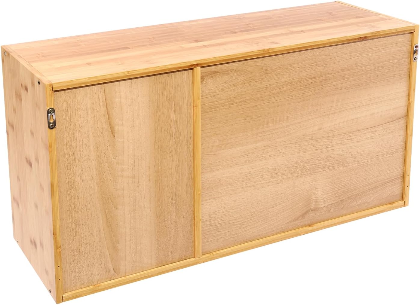 TFCFL 2-Tier Bamboo Kitchen Cabinet with Tempered Glass Doors, Small Countertop Cabinet for Storing Kitchen Utensils Such as Dinner Plates, Bowls, Spices, Plates, Cups (Log Color)