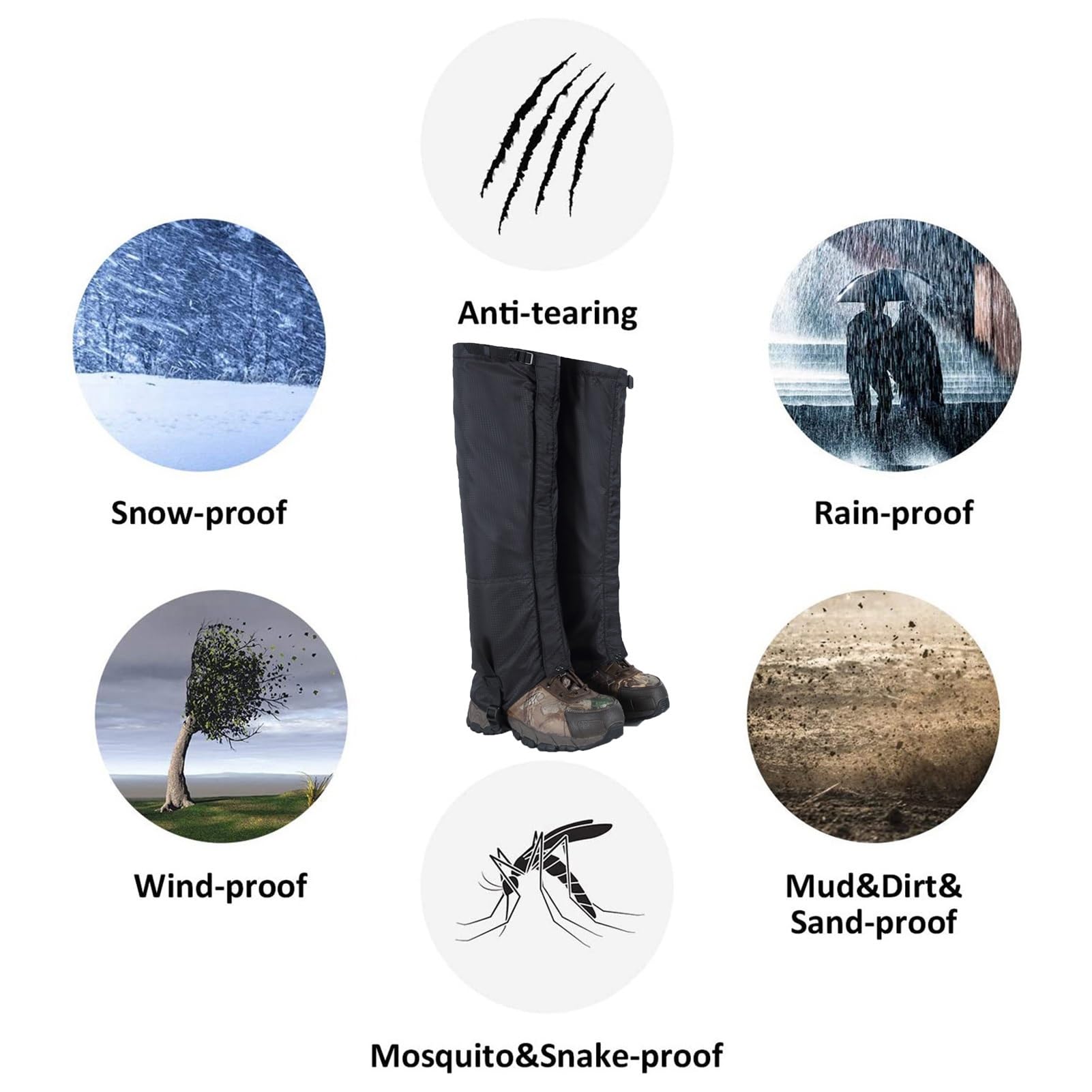 Guêtres de Jambe, avec Sangles réglables Villus, Couvre-Chaussures d'extérieur, adaptées à l'escalade, au Ski, au vélo, à la Chasse, à la randonnée et à la Raquette
