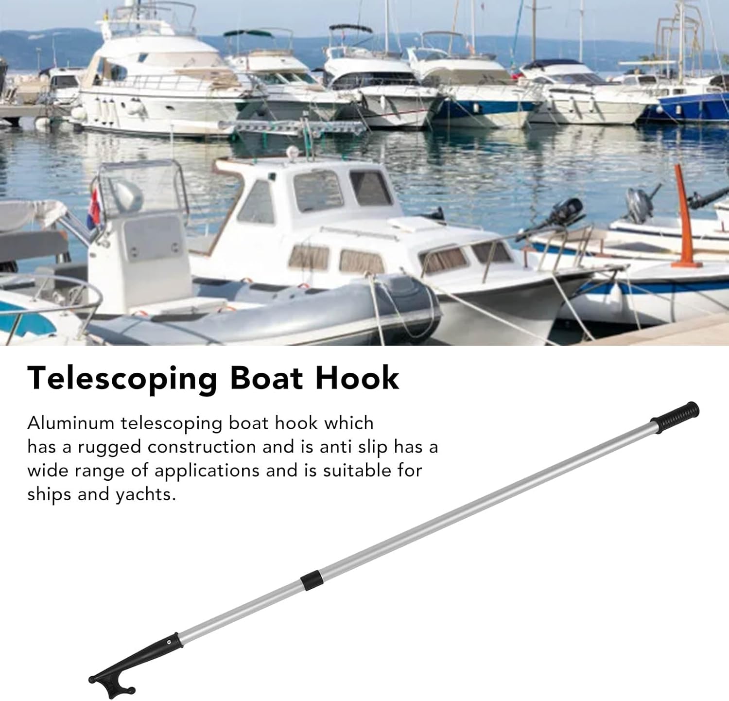 Telescoping Boat Hook for Docking - Lightweight Adjustable Extension Pole with Sturdy Anti Slip Ergonomic Grip, Push Pole for Ship and Yacht