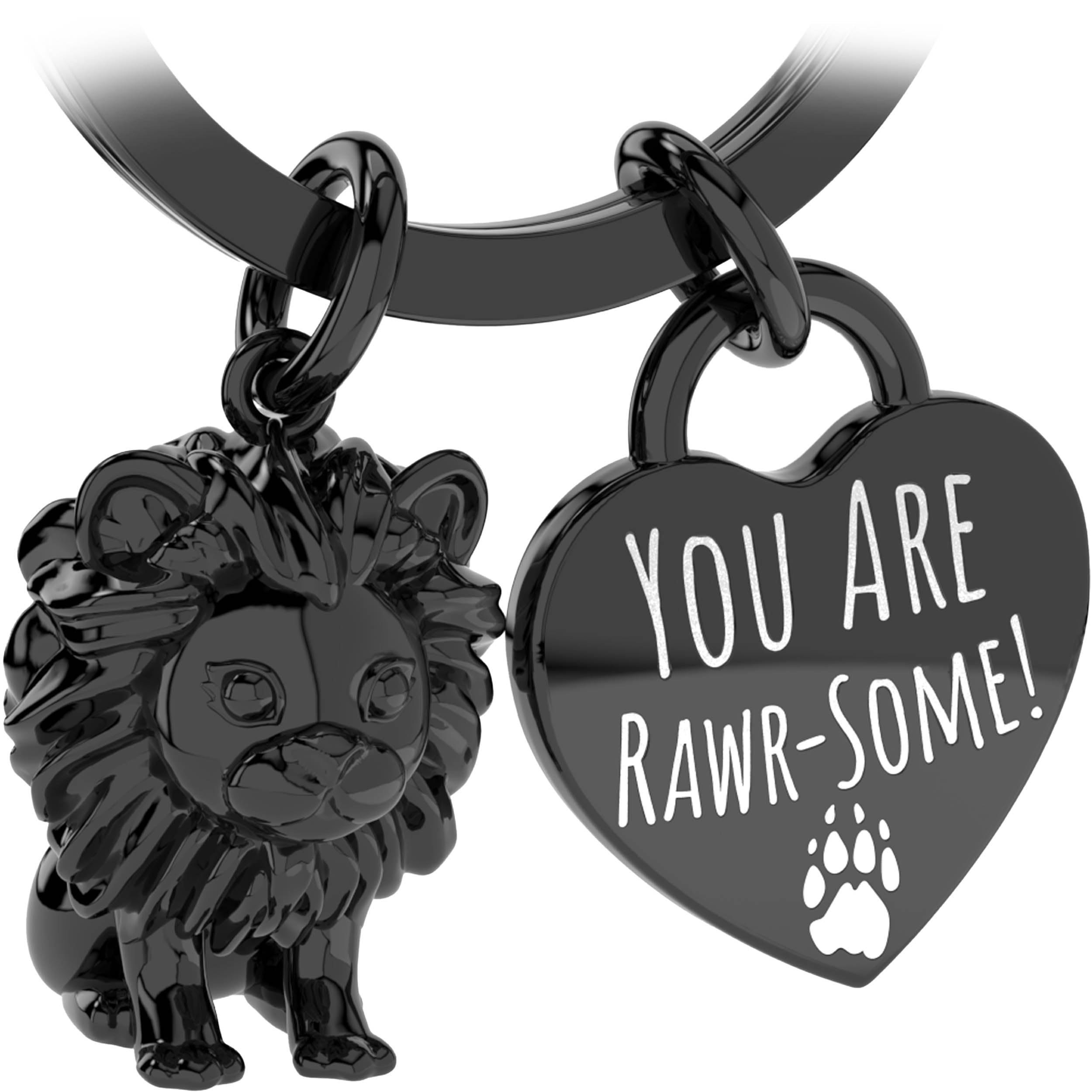 LANOLU Lion Keychain, Lucky Charm Keychain for Partner and Best Friend, Metal Couple Gift for Friend, Metal Figurine