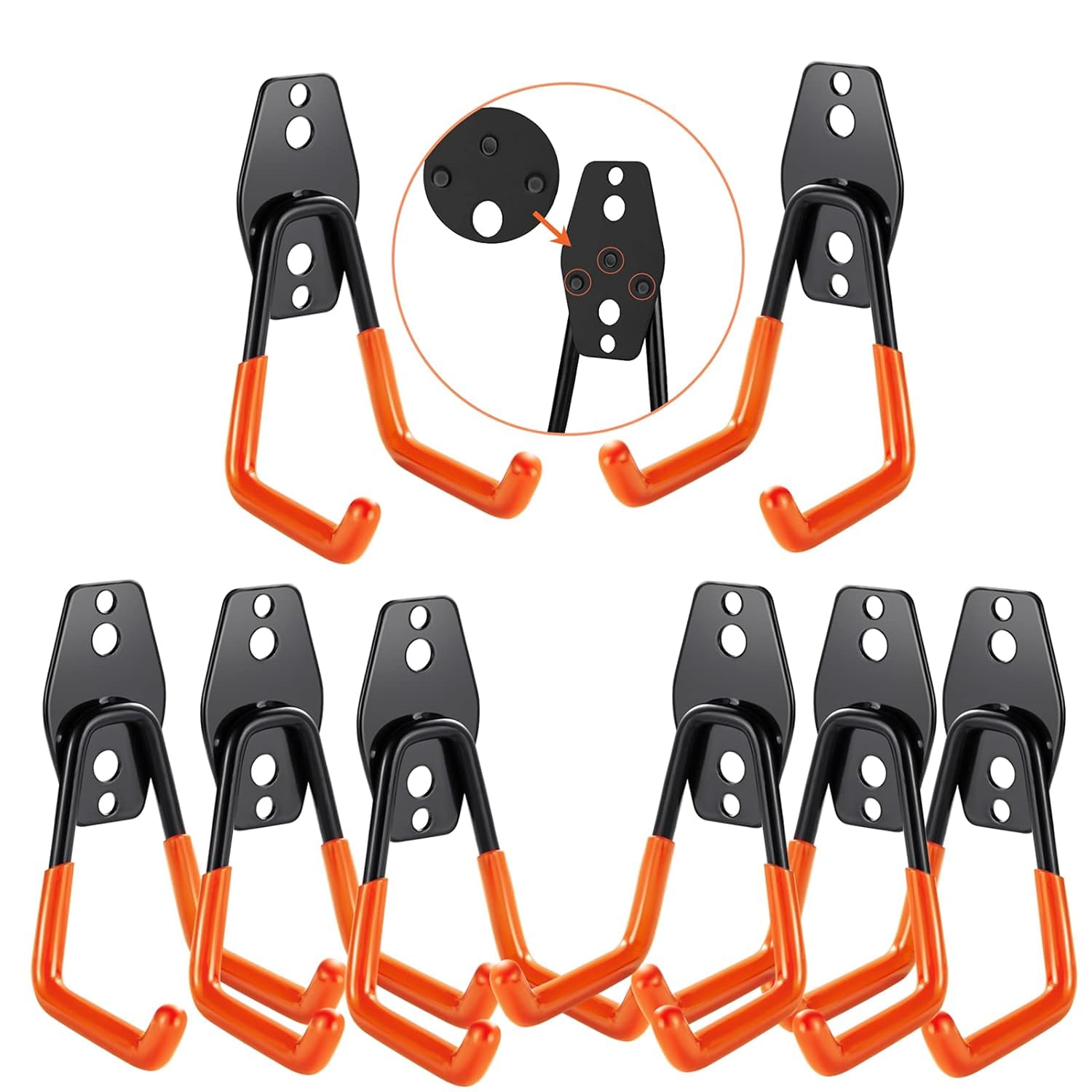 3-H Ganchos de Garaje Resistentes, Paquete de 8 Ganchos de Almacenamiento de Garaje de Acero, Soporte de Pared y Organizador de Herramientas, Cuerdas, Cables(Rojo) — view 17