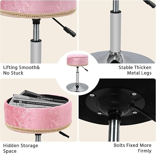 Miniatura 5 de Otomana redonda de almacenamiento, silla giratoria de 360 grados con almacenamiento, taburete de altura ajustable para sala de maquillaje, con patas