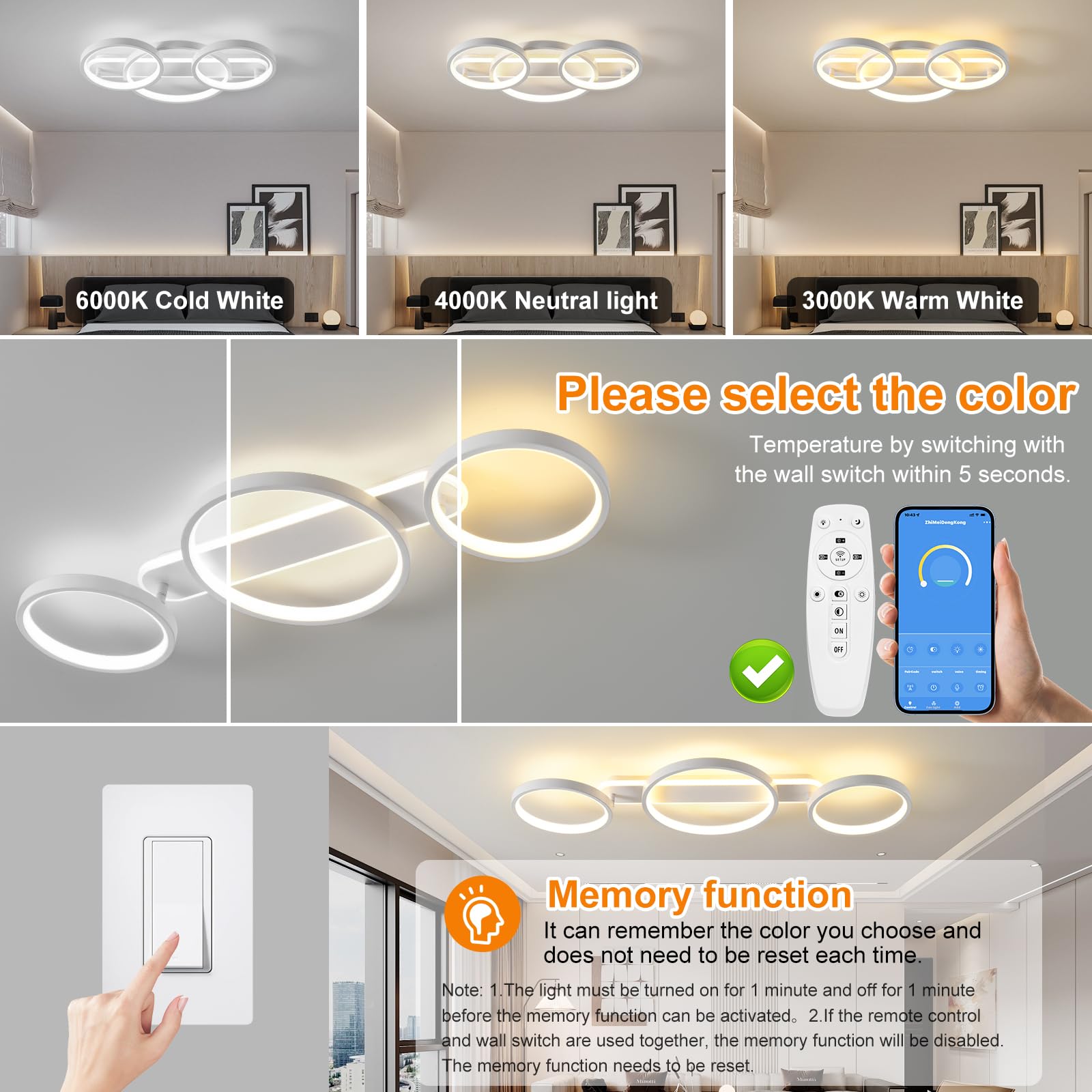 CHIWIN LED Plafondlamp 48W - Dimbare Plafonnière Met Afstandsbediening App 60x40x5 Cm Moderne Ultra Platte Plafondlamp Voor Woonkamer Slaapkamer Kantoor Zwart