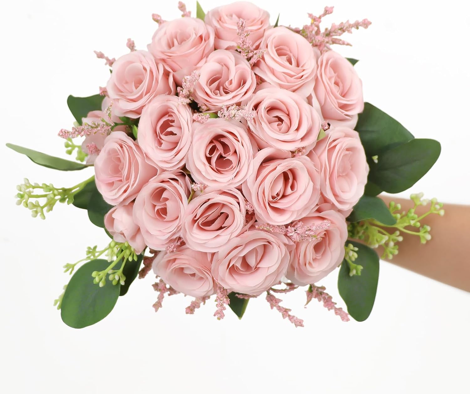Wedding Bouquet for Bridesmaid- Hand Holding Flower Bouquet 7 Inch Artificial Flower Bouquet for Bride Party Ceremony Anniversary Decor - Pink - Image 8