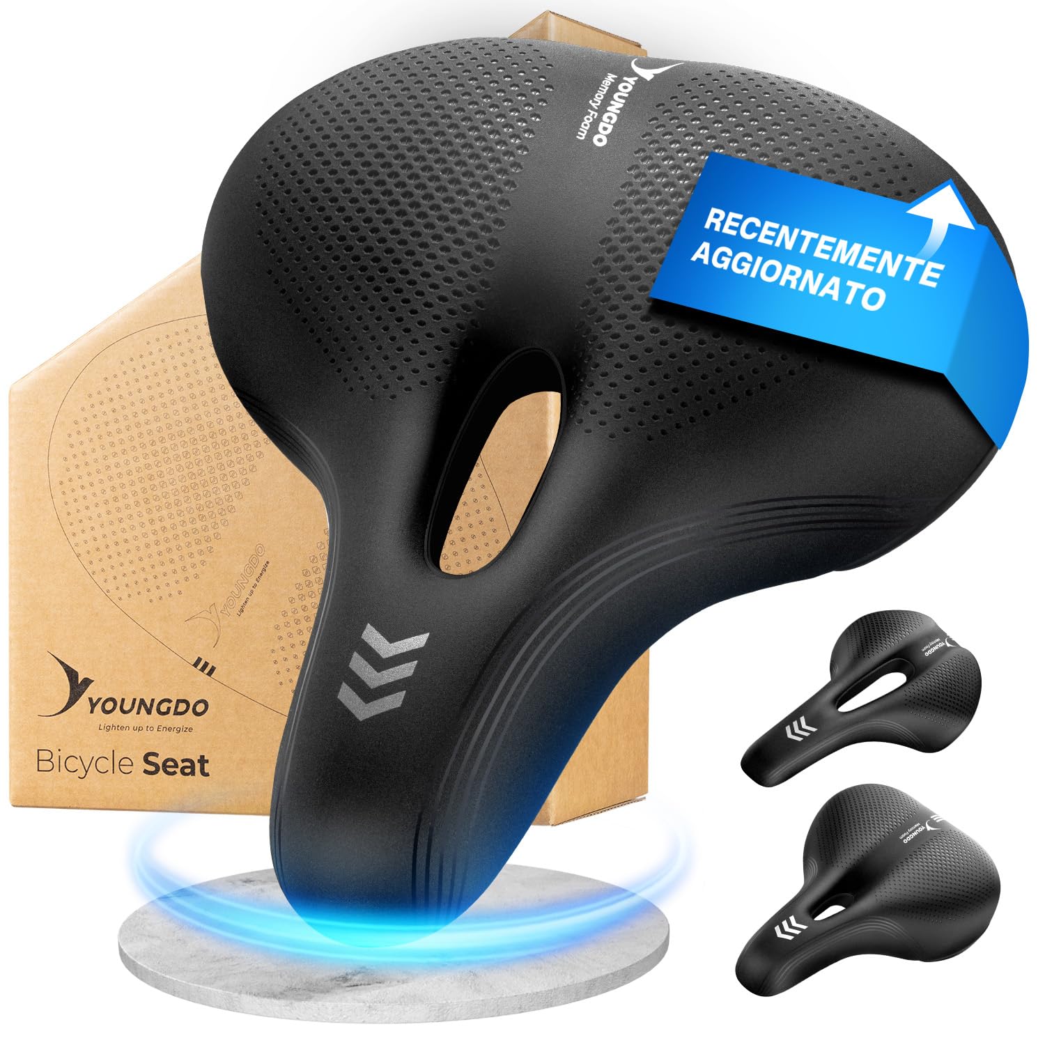 YOUNGDO Sella per bicicletta, comoda ed ergonomica, nuovo modello, migliore impermeabilità, memory foam, traspirante, ammortizzante, sella per bicicletta da uomo e da donna