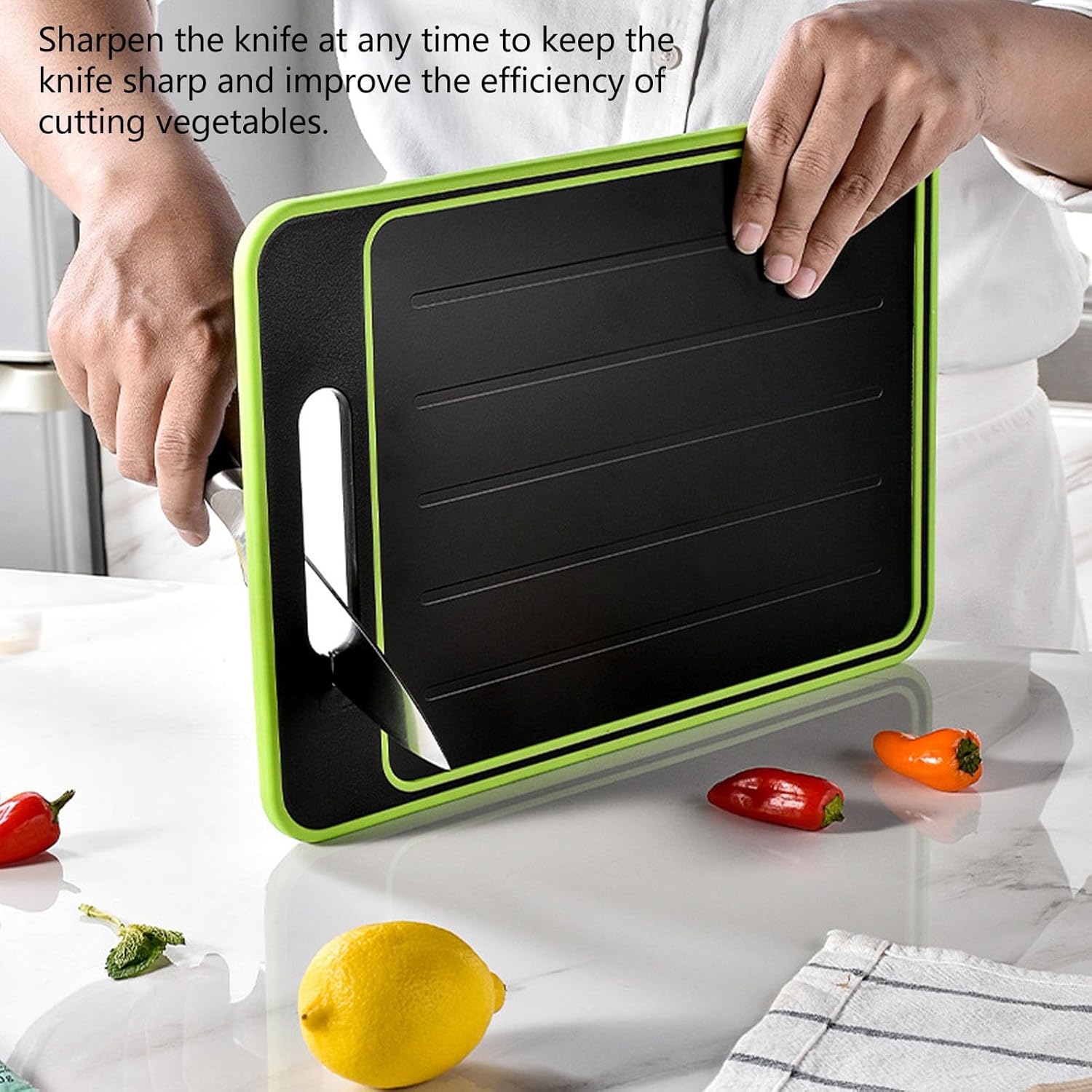 Cutting Boards for Kitchen, 2PCS Cutting Board Double Sided Grinding Plate with Knife Sharpener for Home Outdoor (12.3 * 8.3in) (Black)