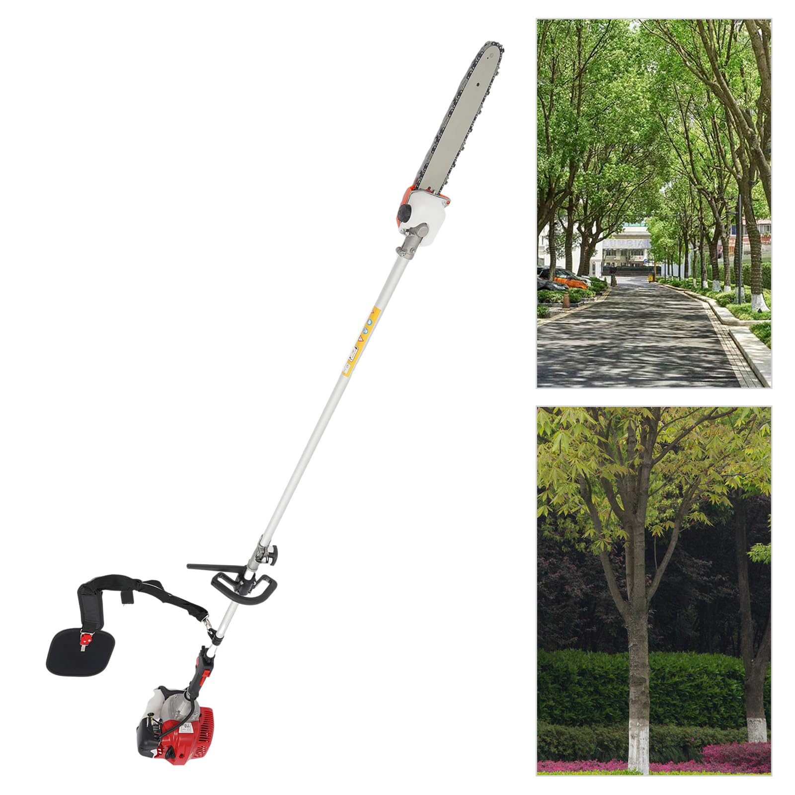 Motosega telescopica a benzina, motore a benzina a due tempi 1,7 CV, sega per potatura lunga con occhiali di protezione, lunghezza asta telescopica 2,4 – 3,5 m, per giardini domestici, parchi e piante