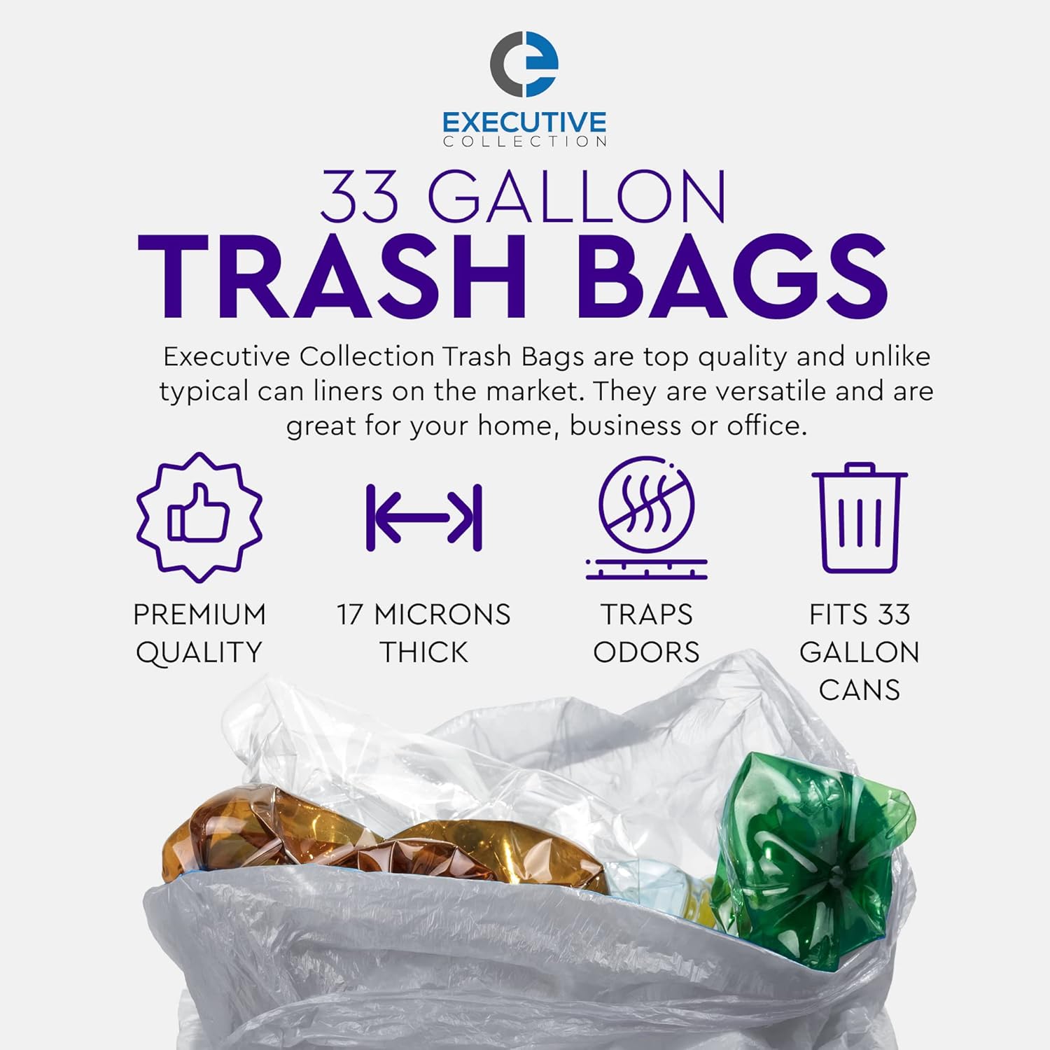 Buy 33 Gallon Trash Bags 250 Count 33 x 40 Clear Plastic Garbage