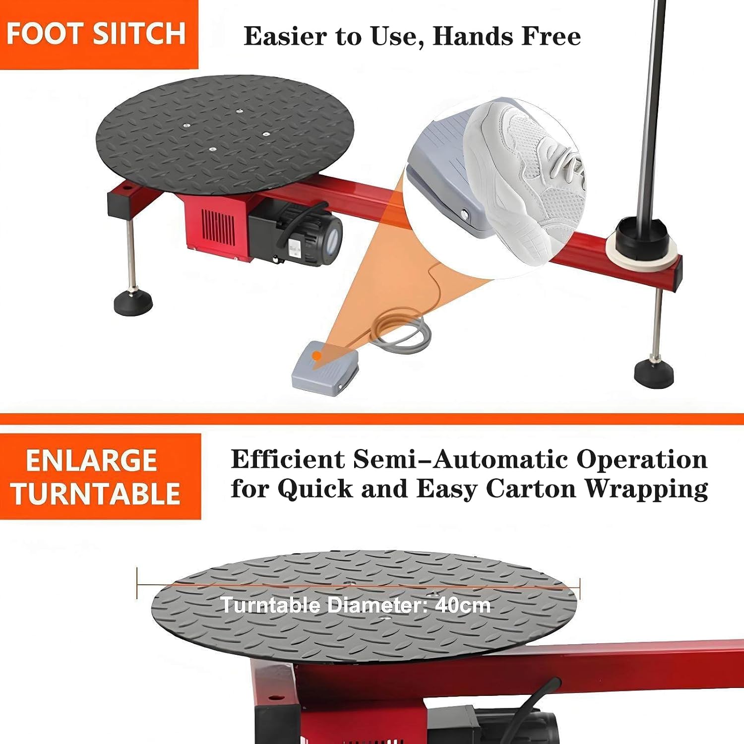 Electric Stretch Film Wrapping Machine, Table Top Pallet and Carton Wrapper with 40cm Turntable, 30 RPM Speed, Automatic Tension for Warehouse Packaging