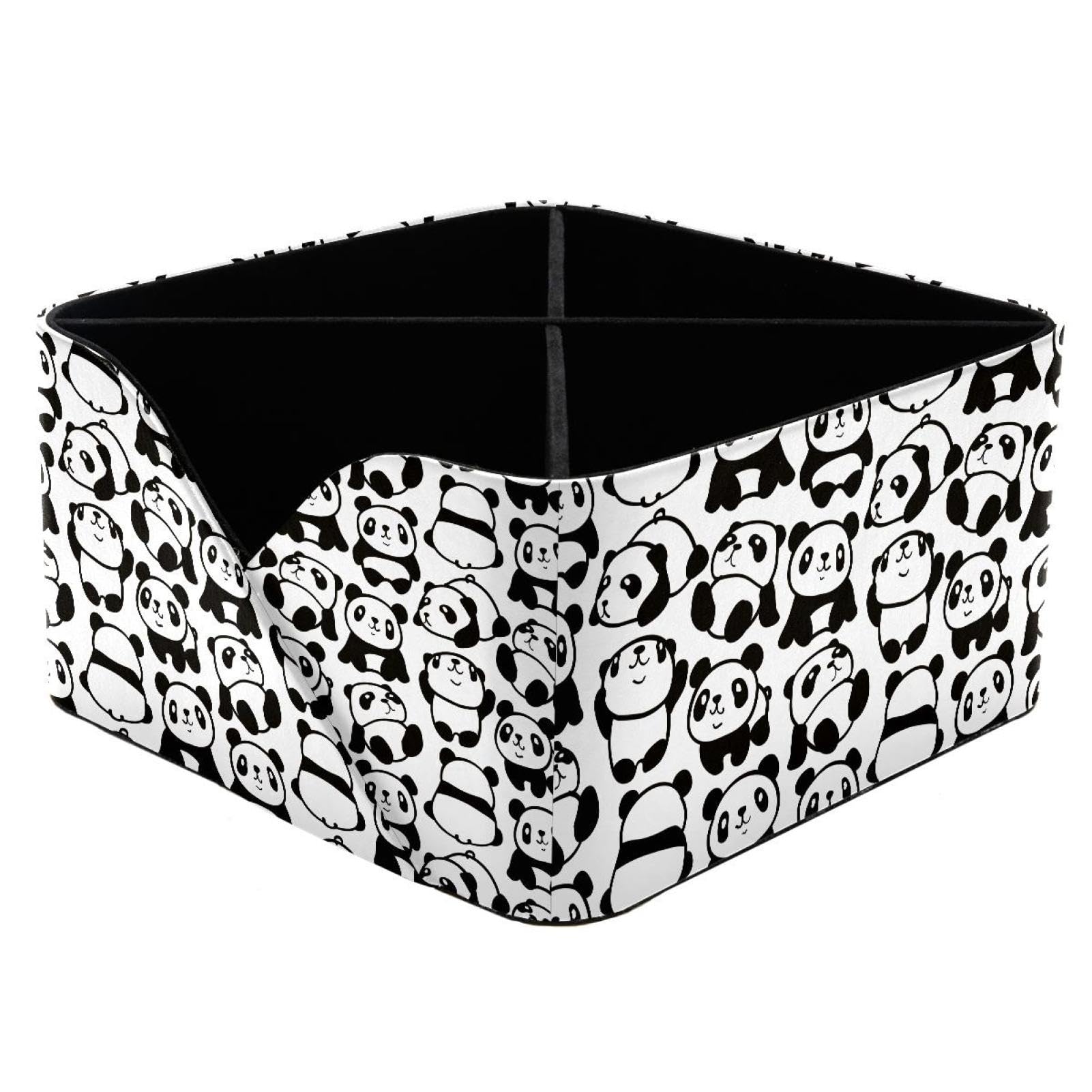 KengjuTesu Cute Panda Desktop Organizer Pen Holder, Rectangular Pencil Cup for Office, Study and Makeup Stations