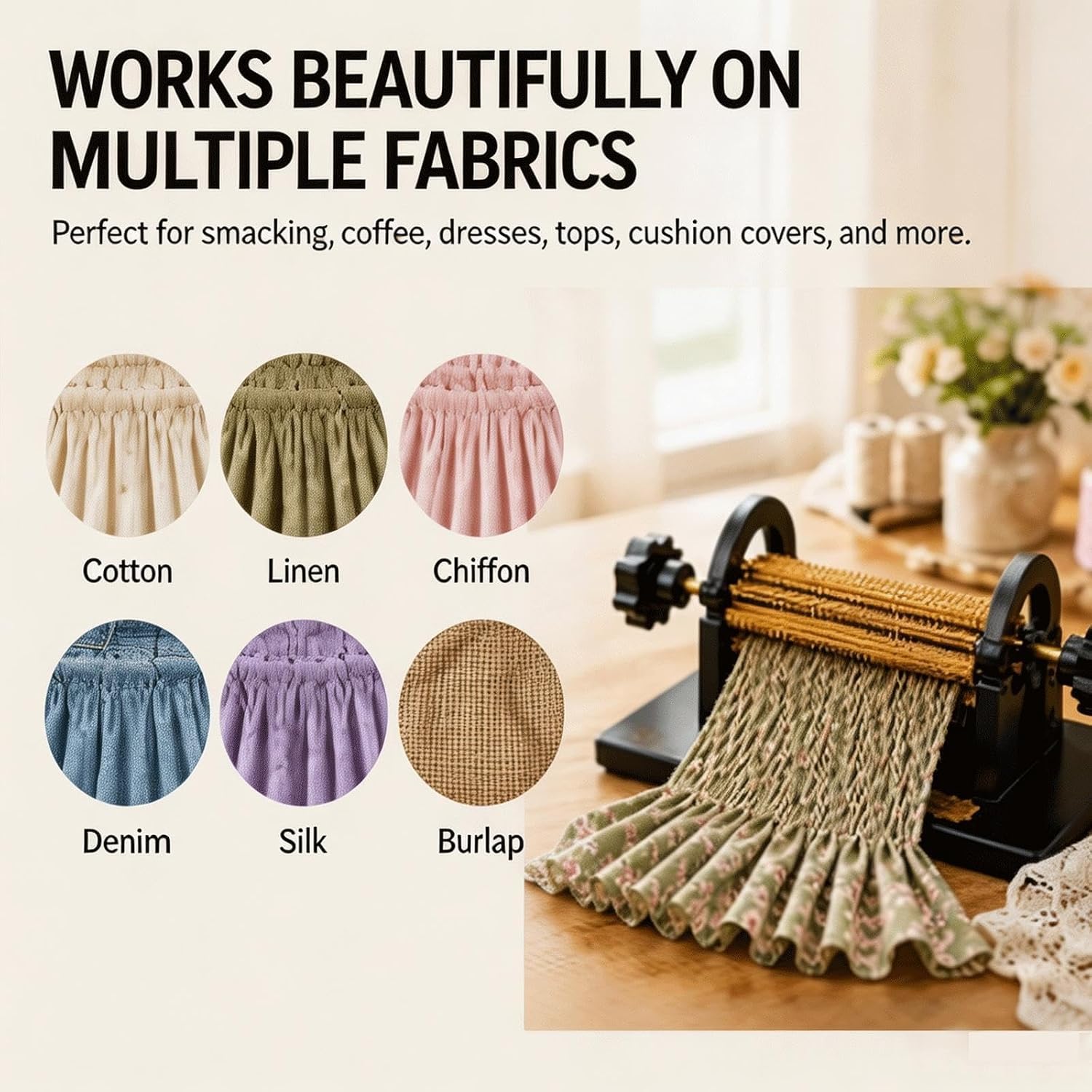 Piegatrice per smock, strumento regolabile per cucire le pieghe