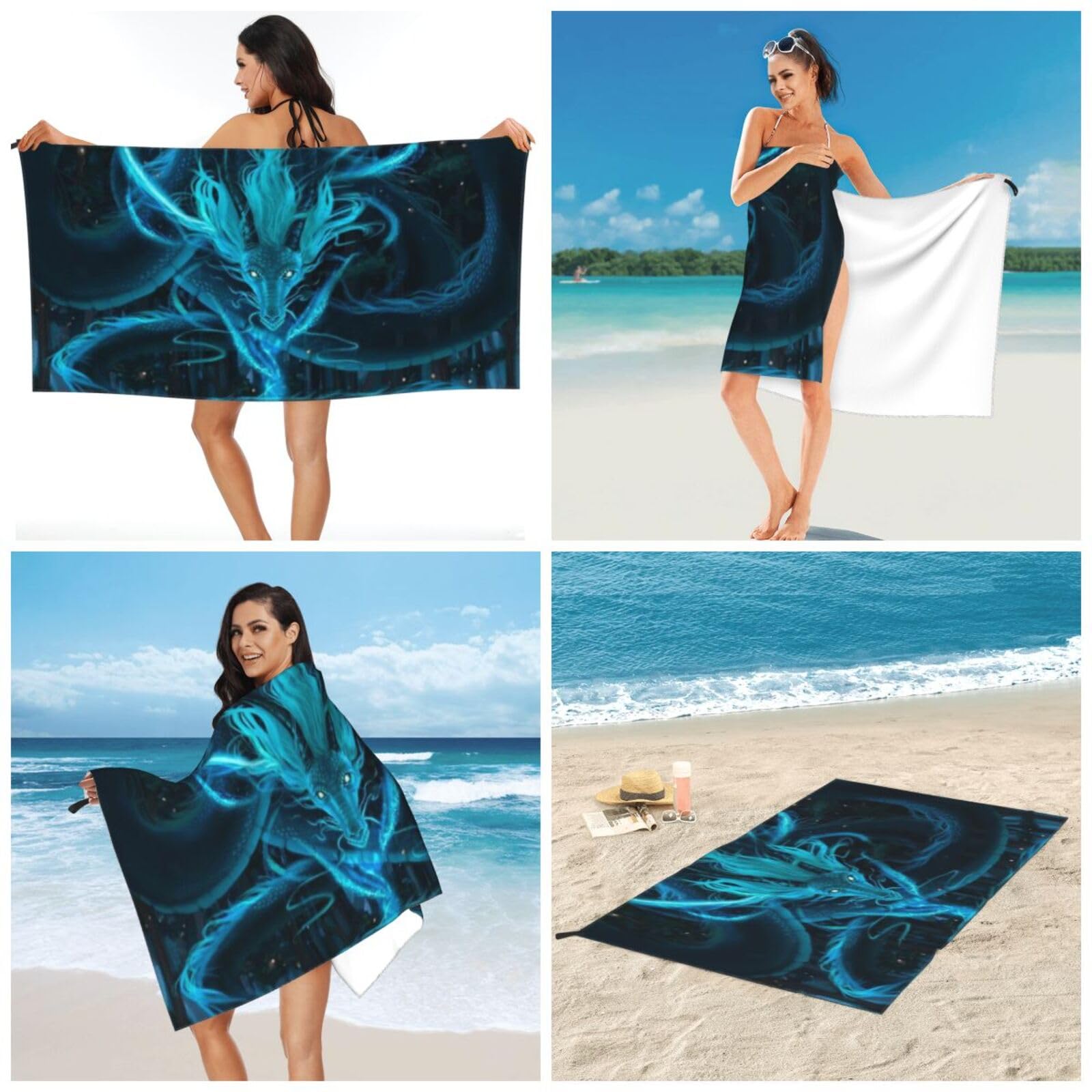 Serviette à Séchage Rapide pour Chien Teckel, Serviette en Microfibre Ultra-absorbante Et Légère pour Les Aventures en Plein Air Et La Maison, Blue Dragon and Girl, 27.5"x55"