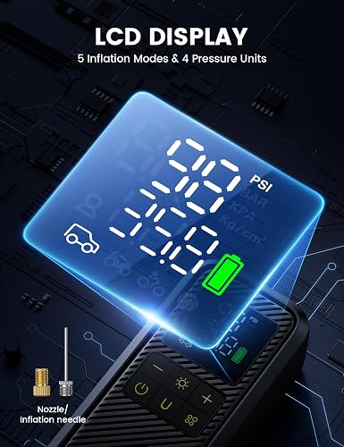Lamicall Car Tyre Inflator Air Compressor - [5x Faster Inflation] Portable Air Pump with Digital Pressure Gauge & LED Light, 150PSI Electric Tyre Pump with Auto Shutoff for Car, Motorcycle, Bike, Ball - 5